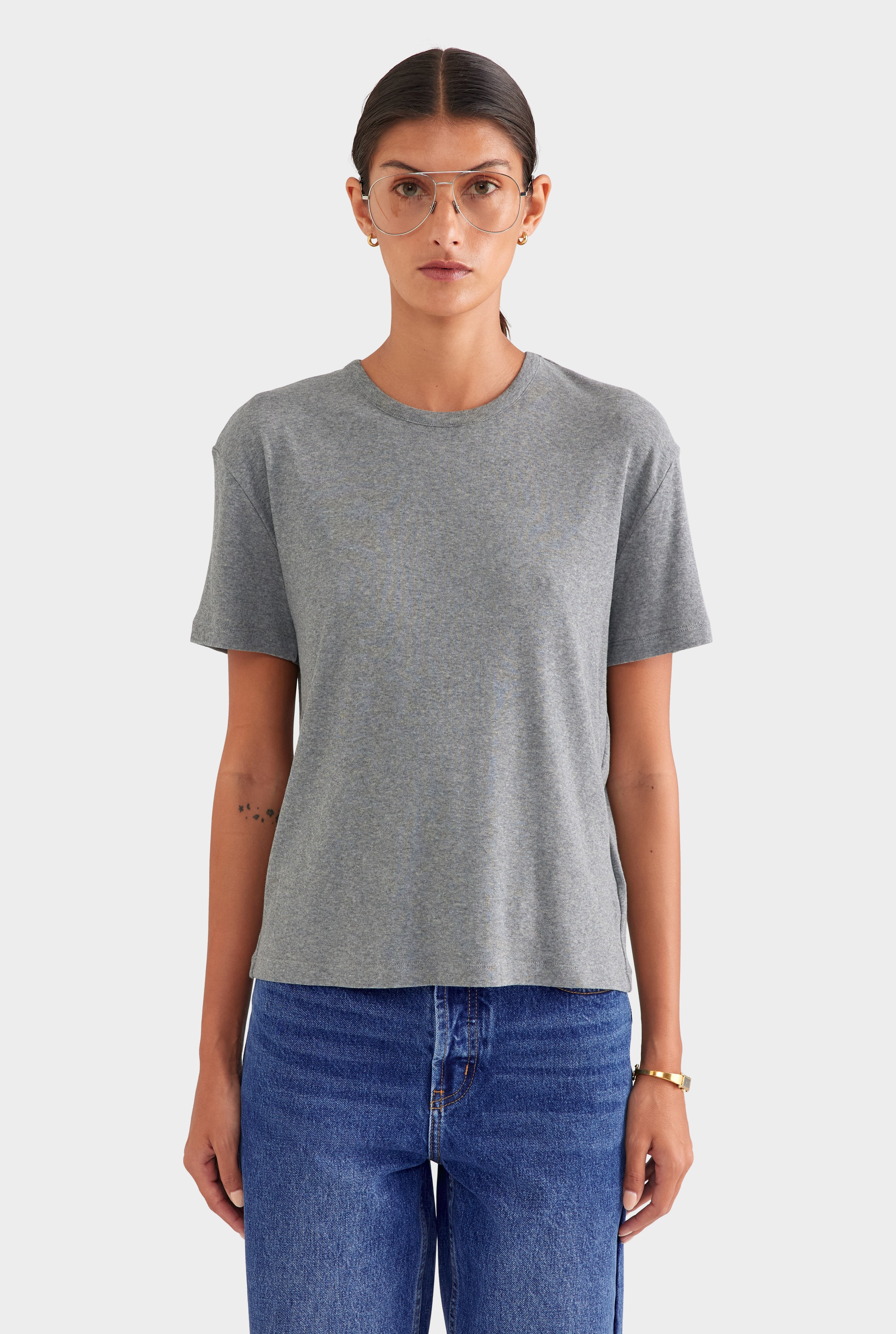 Cotton Rib Tee Shirt - Grey Marl