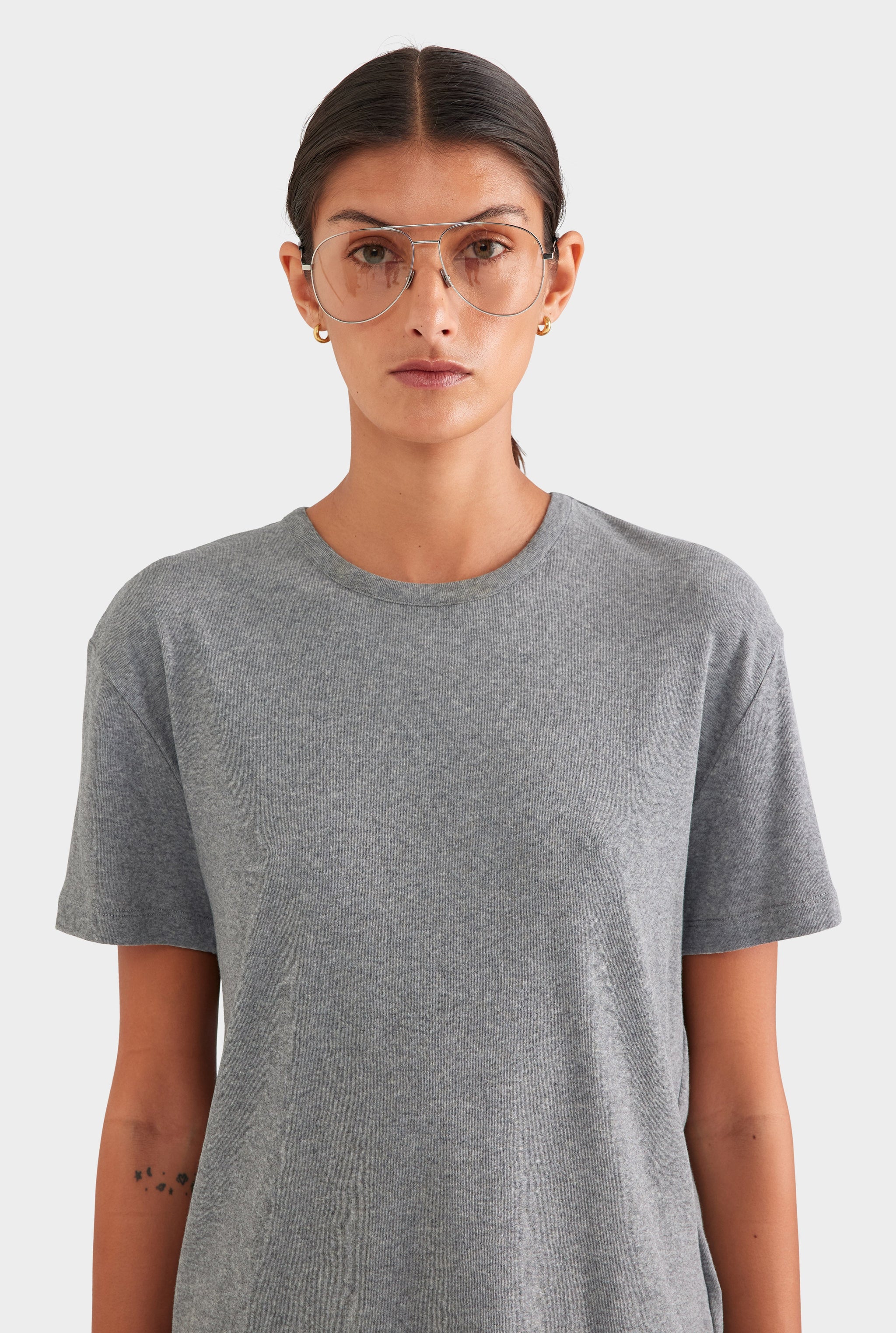 Cotton Rib Tee Shirt - Grey Marl