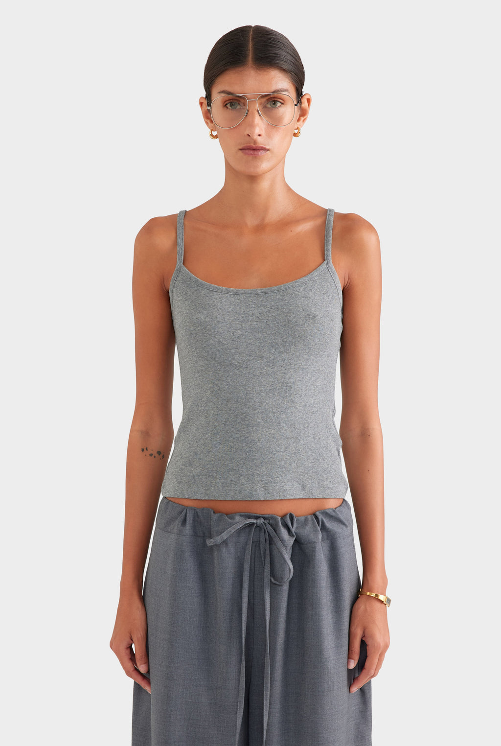 Cotton Rib Cami - Grey Marl