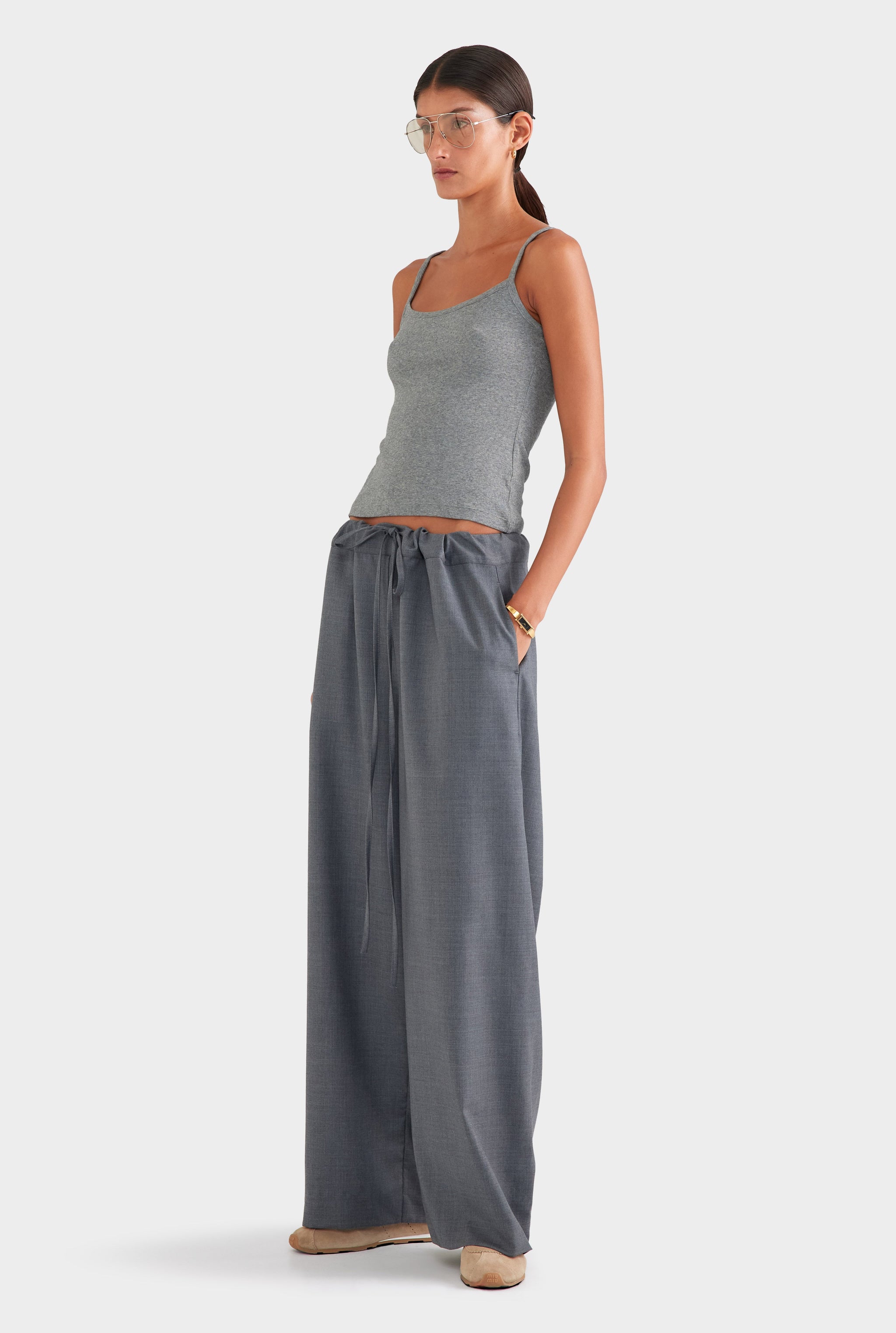 Wool Paperbag Pant - Dark Grey Marl