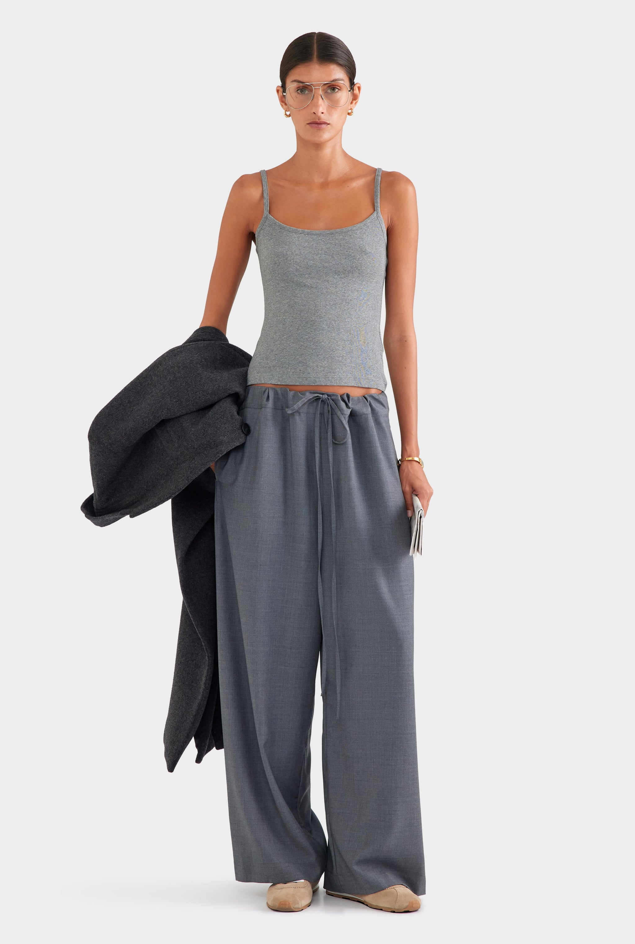 Wool Paperbag Pant - Dark Grey Marl