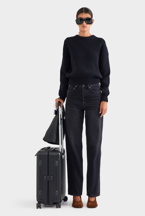 Cotton Knit Sweater - Black