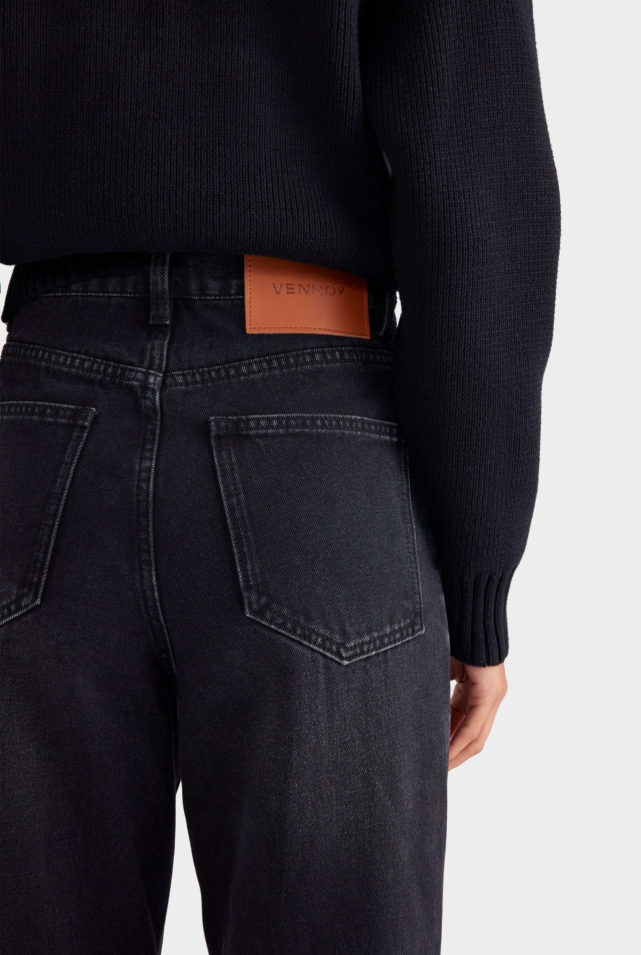 V Front Denim Jean - Washed Black