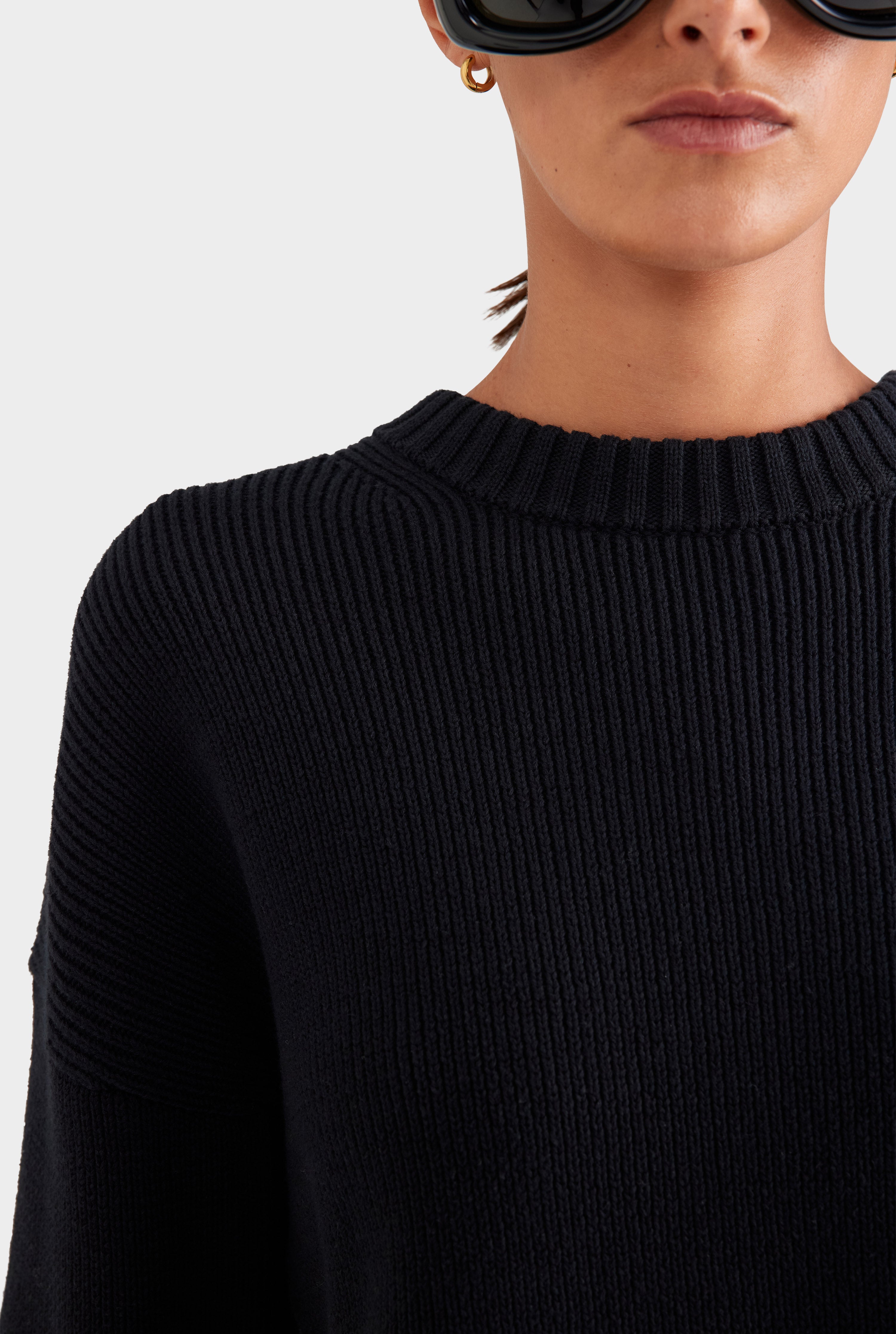 Cotton Knit Sweater - Black