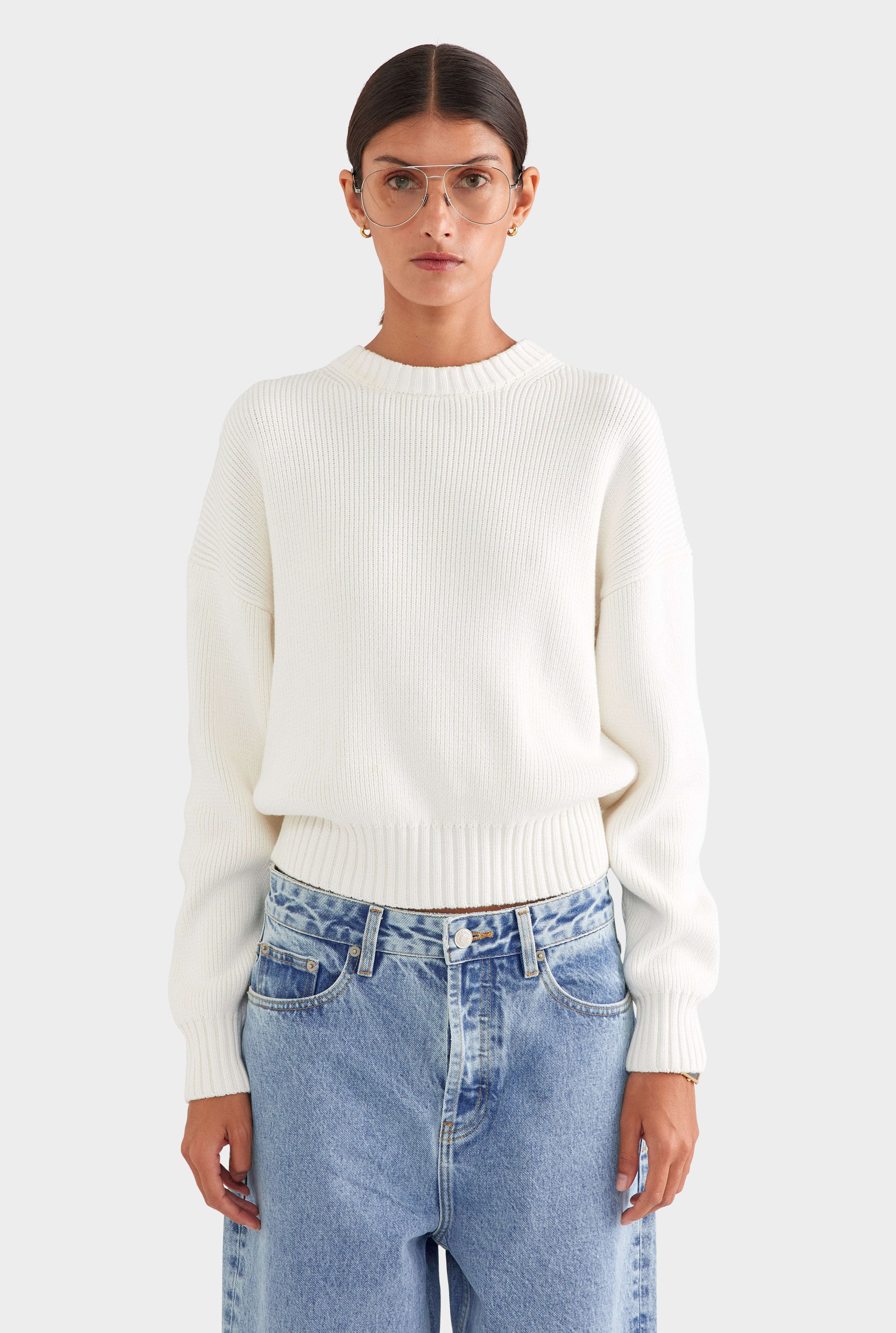 Cotton Knit Sweater - White