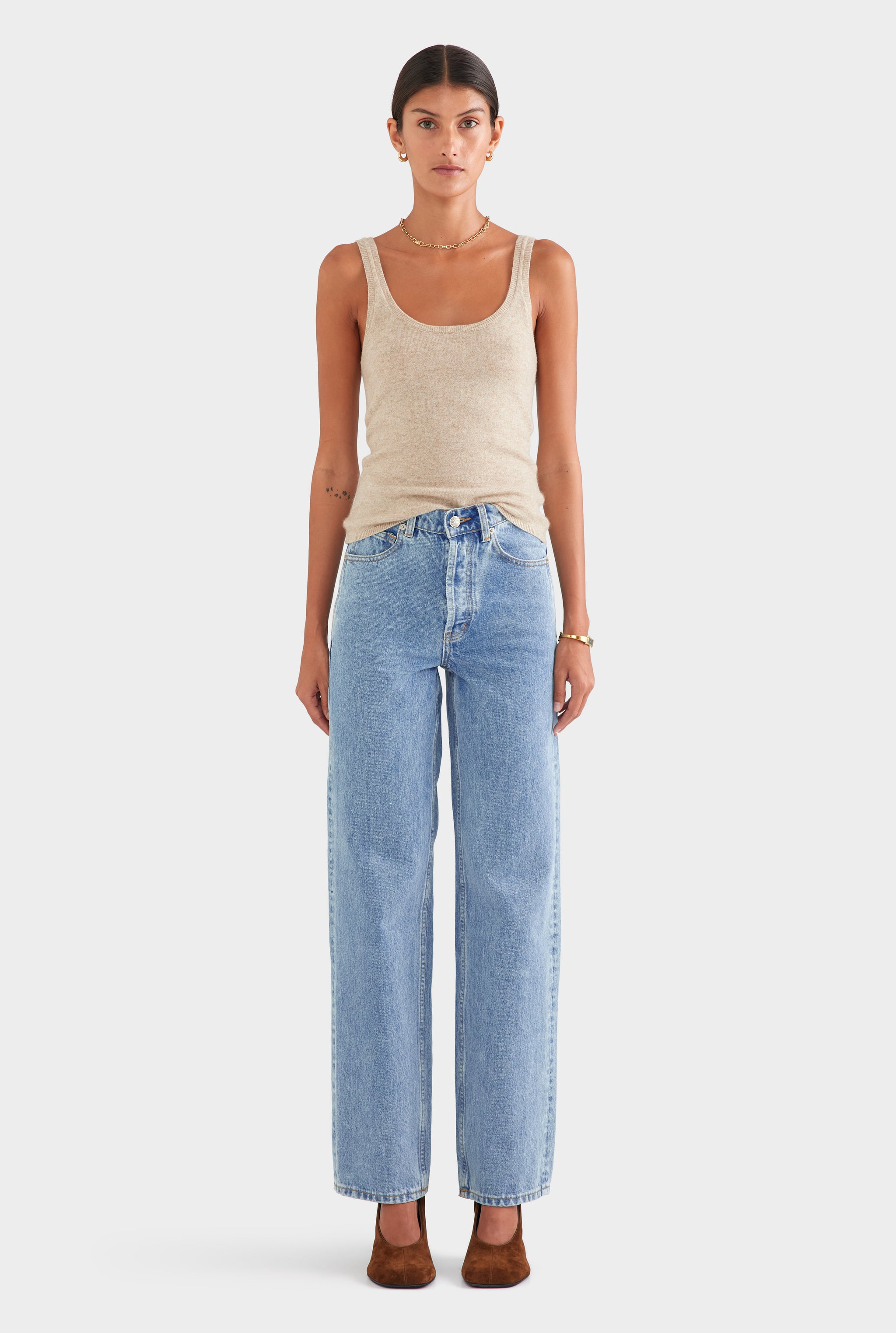 V Front Denim Jean - Light Blue