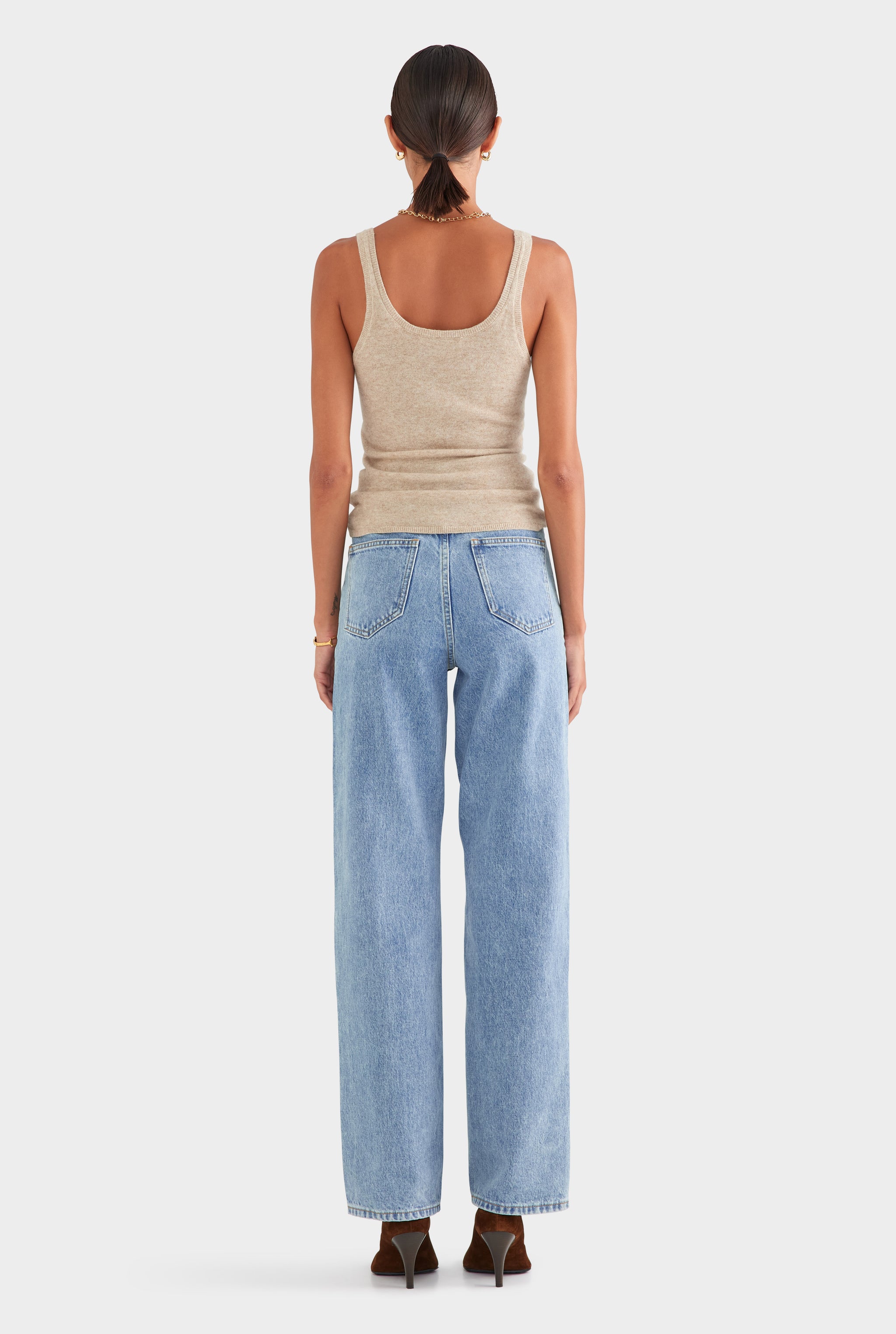 V Front Denim Jean - Light Blue