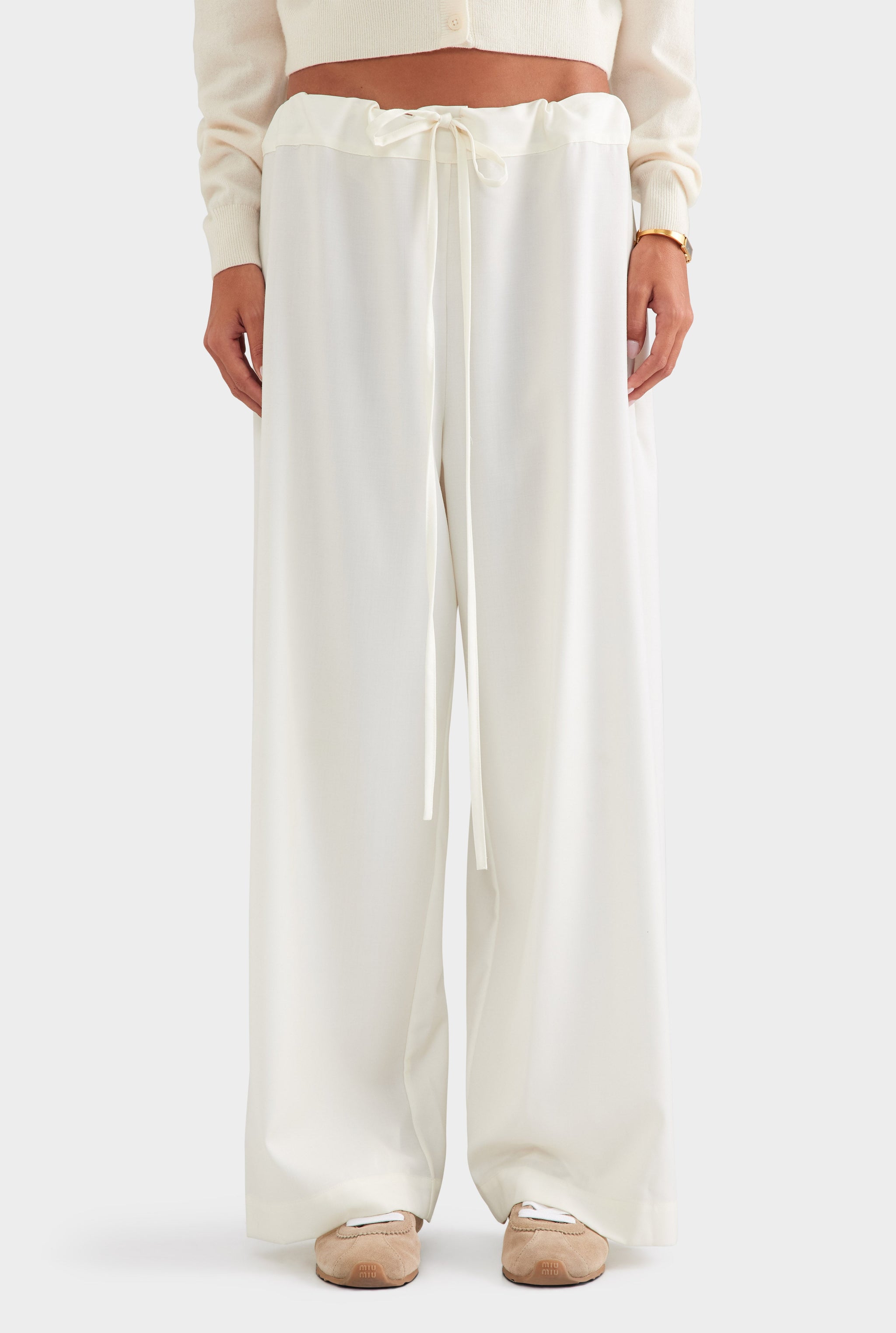 Wool Paperbag Pant - Cream