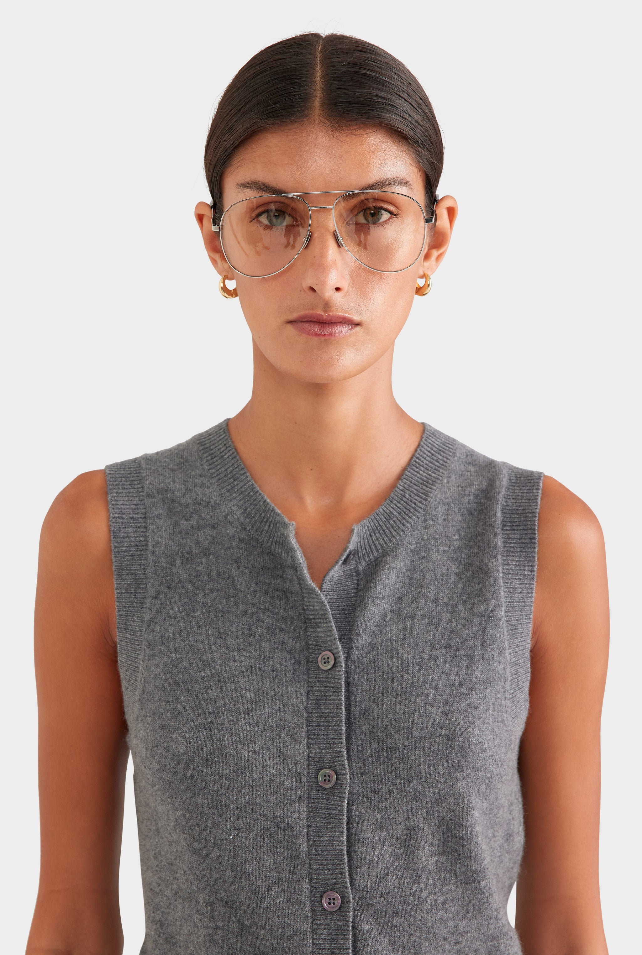 Cashmere Button Through Tank - Charcoal