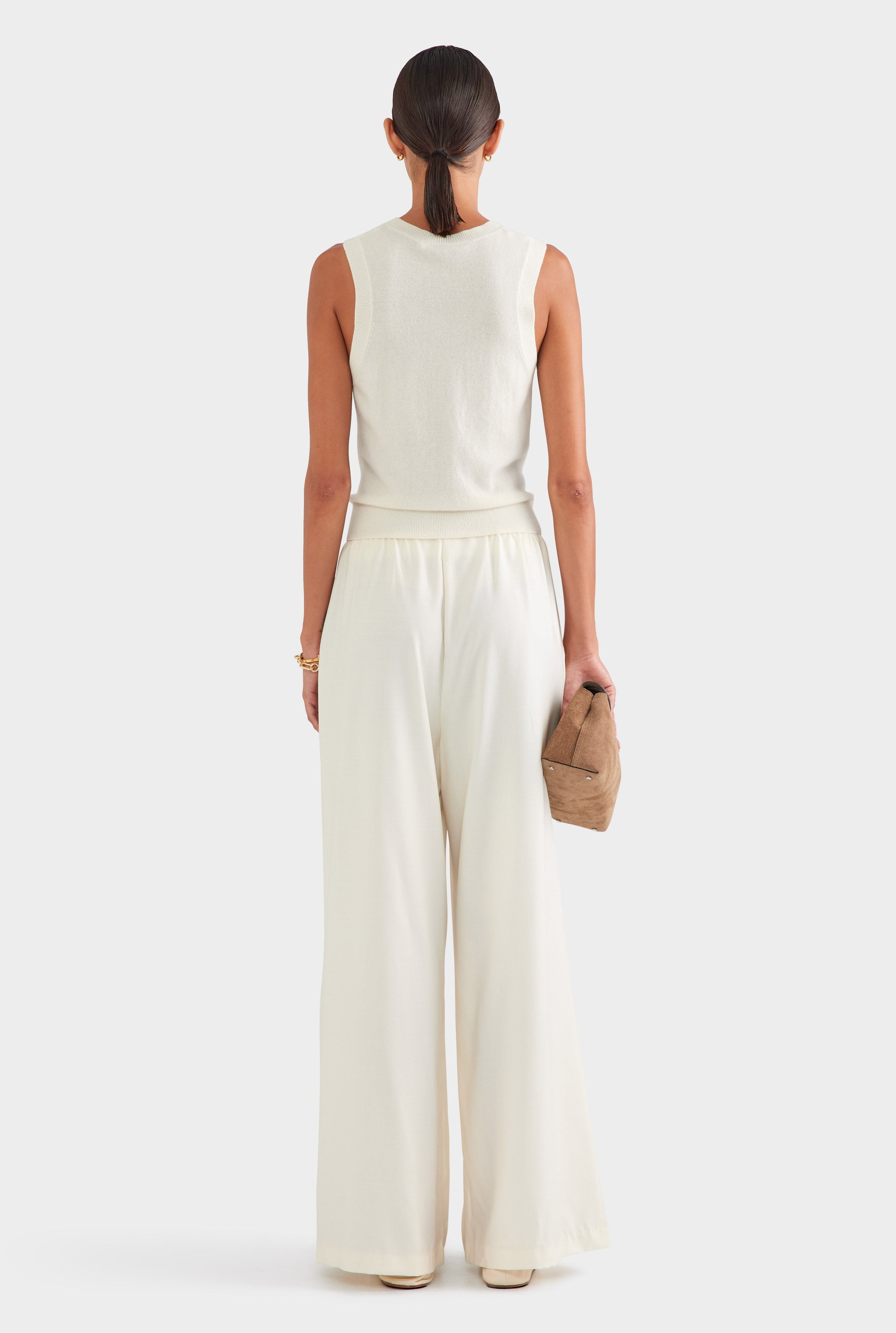 Relaxed Wool Wide Leg Trouser - Cream