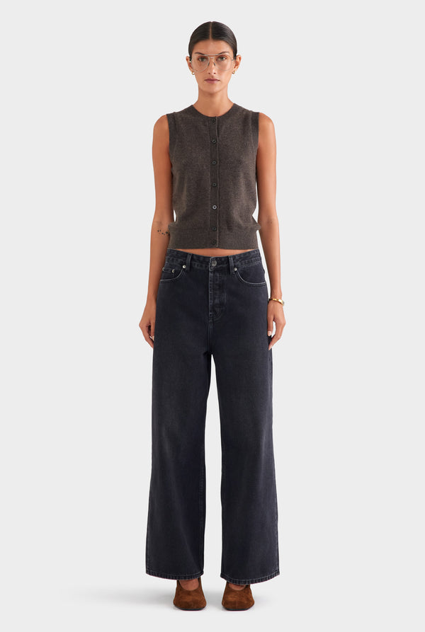 Cashmere Button Through Tank - Chocolate Marl