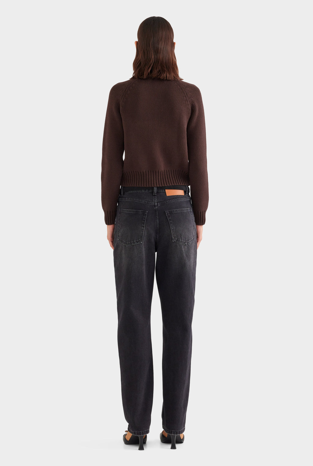 Cotton Funnel Neck Zip Up Sweater - Chocolate