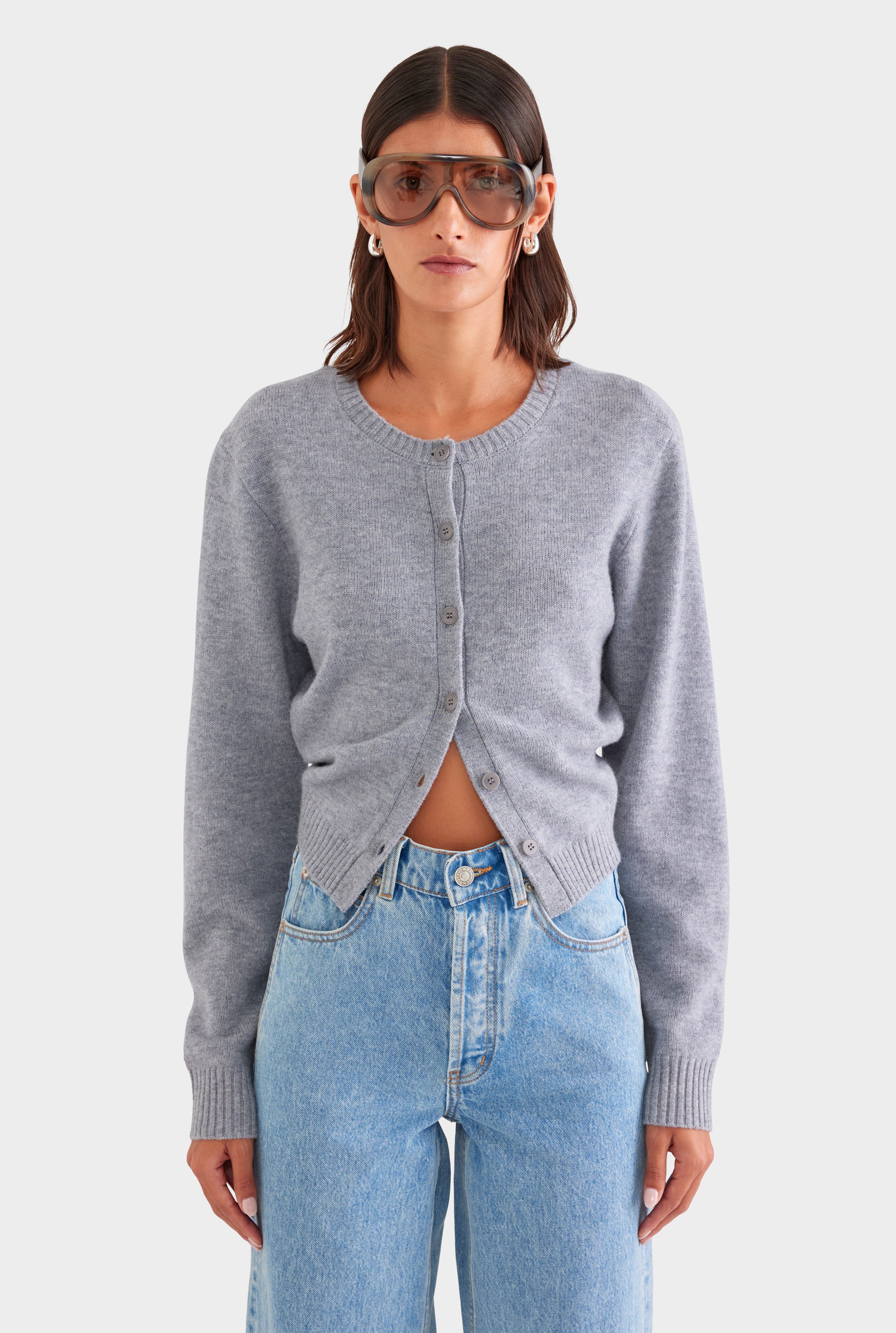 Cinched Merino Wool Cardigan - Grey Marl