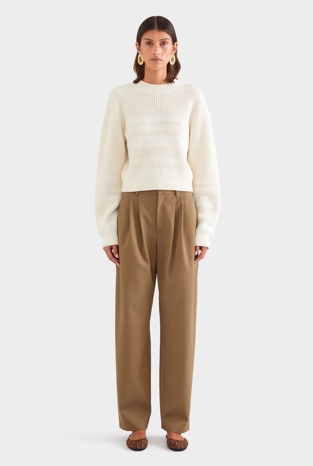 Cotton Cashmere Textured Crewneck Sweater - Off White