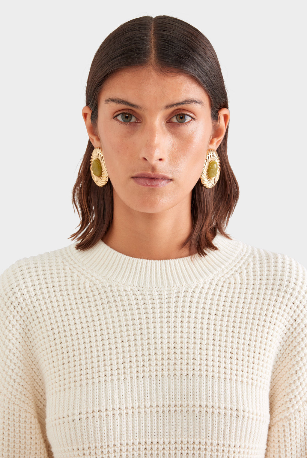 Cotton Cashmere Textured Crewneck Sweater - Off White