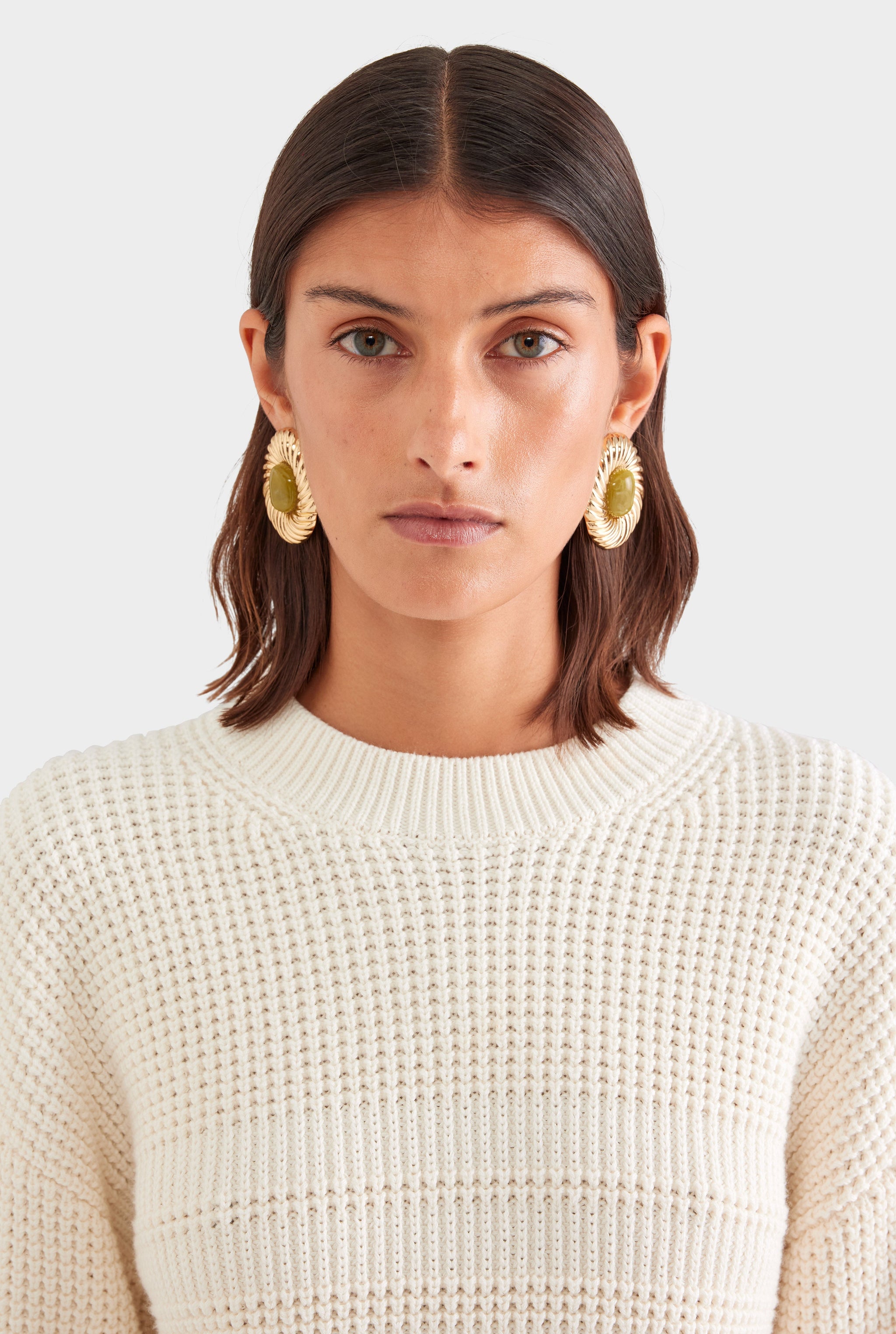 Cotton Cashmere Textured Crewneck Sweater - Off White