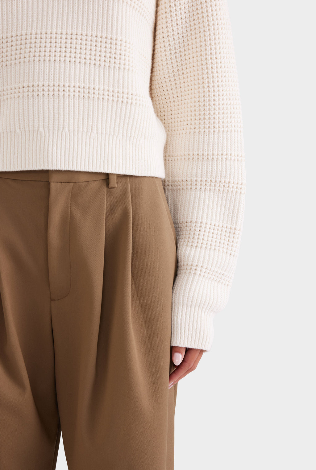 Cotton Cashmere Textured Crewneck Sweater - Off White