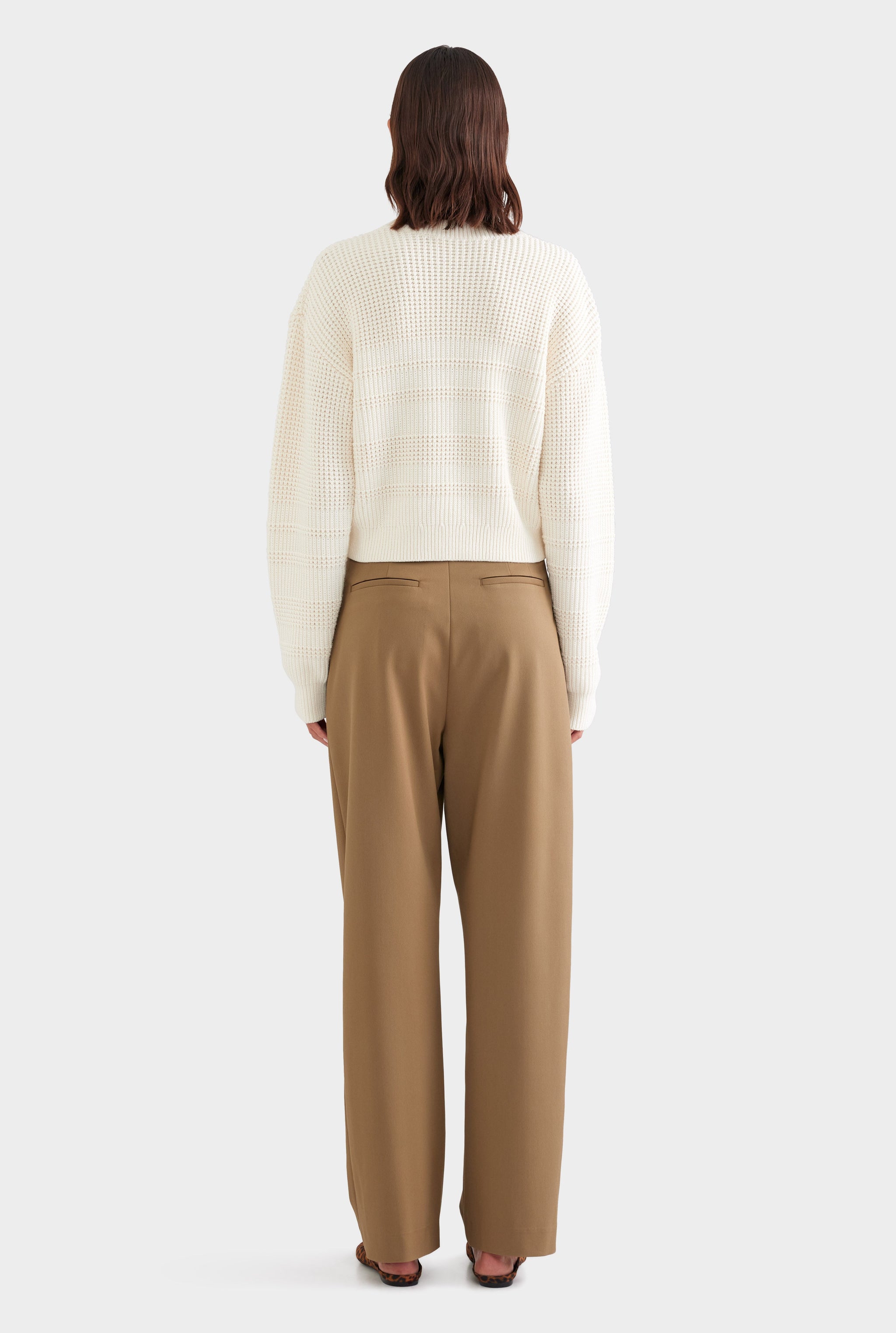 Cotton Cashmere Textured Crewneck Sweater - Off White