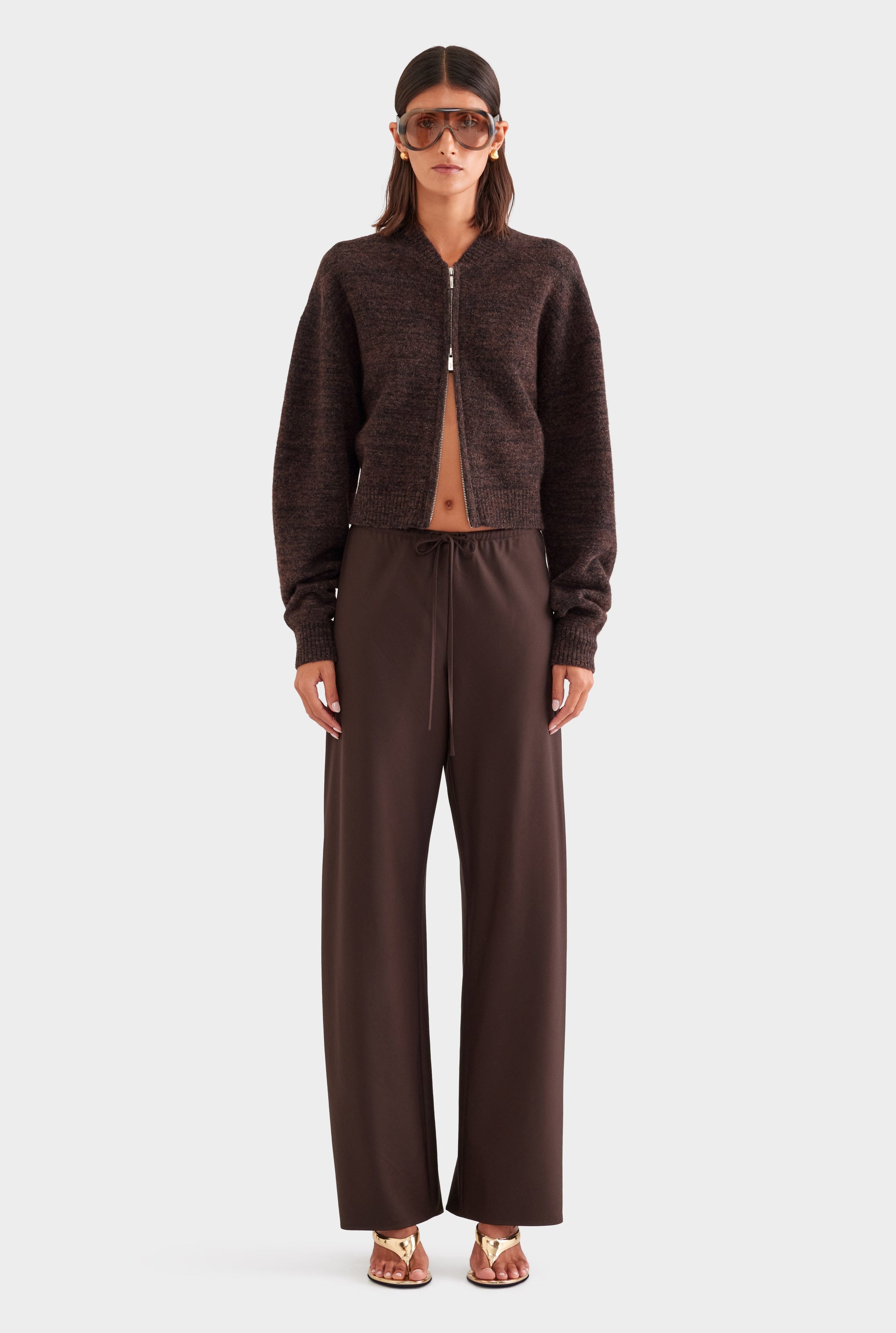 Boucle Knit Bomber - Chocolate