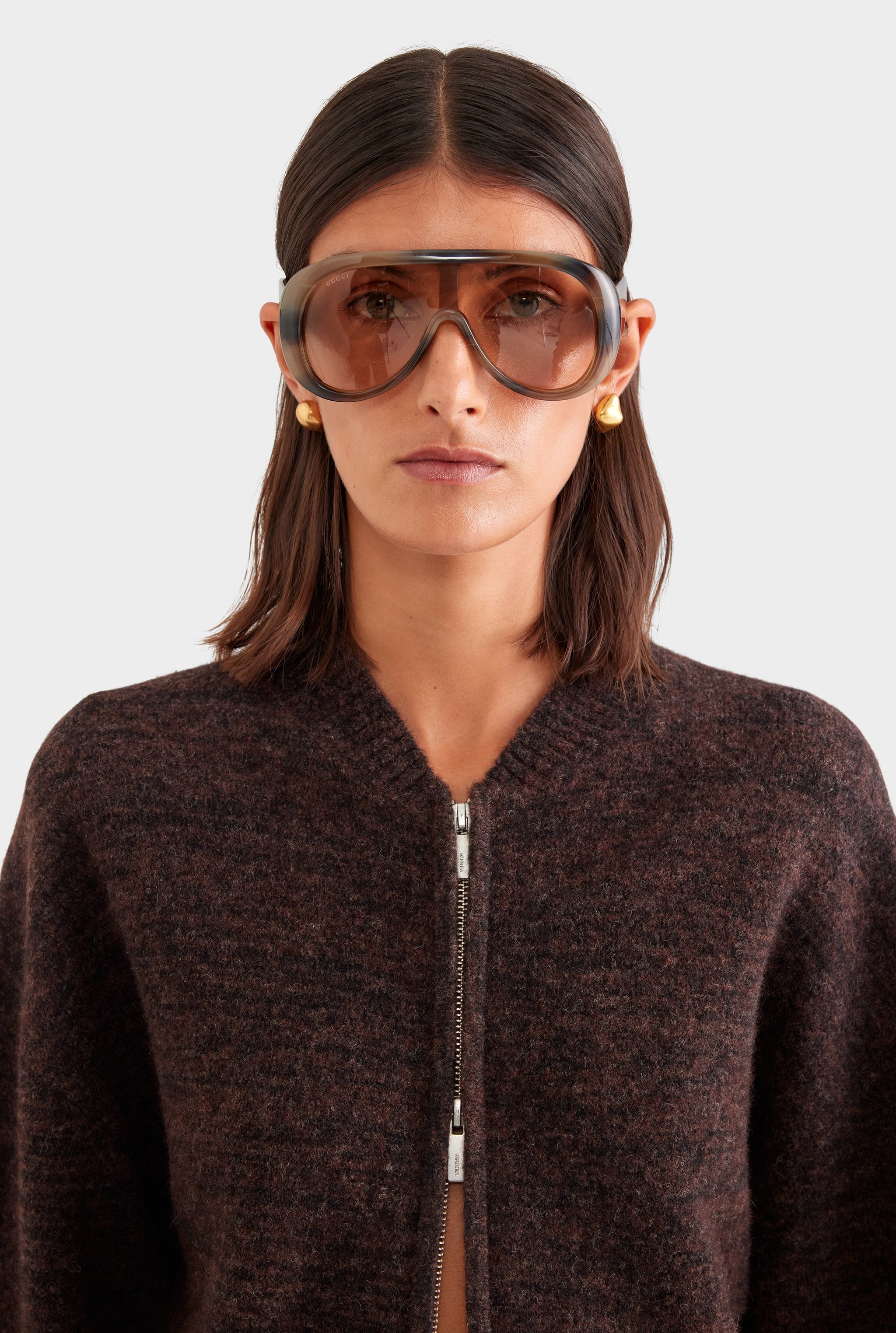 Boucle Knit Bomber - Chocolate