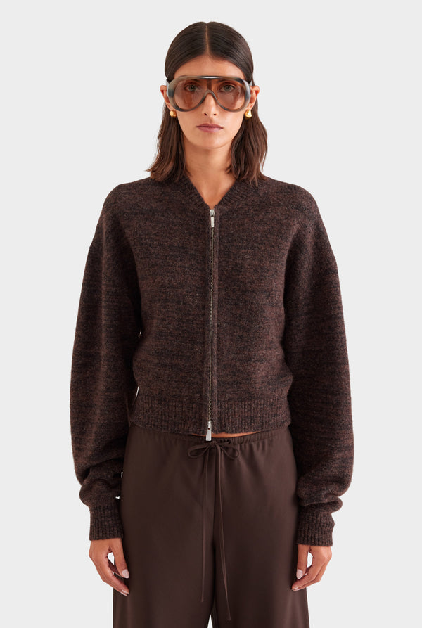 Boucle Knit Bomber - Chocolate