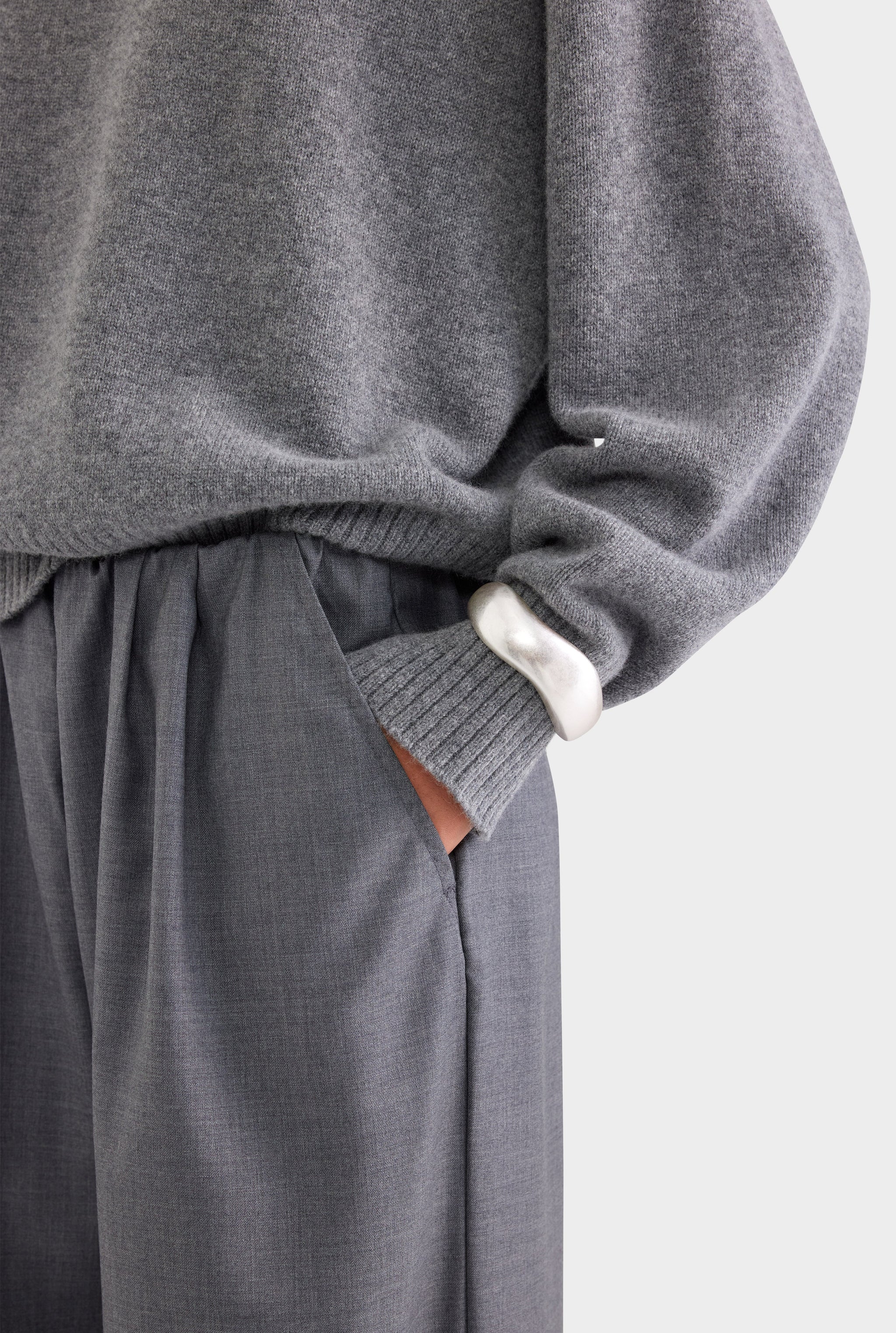 Relaxed Wool Wide Leg Trouser - Dark Grey Marl