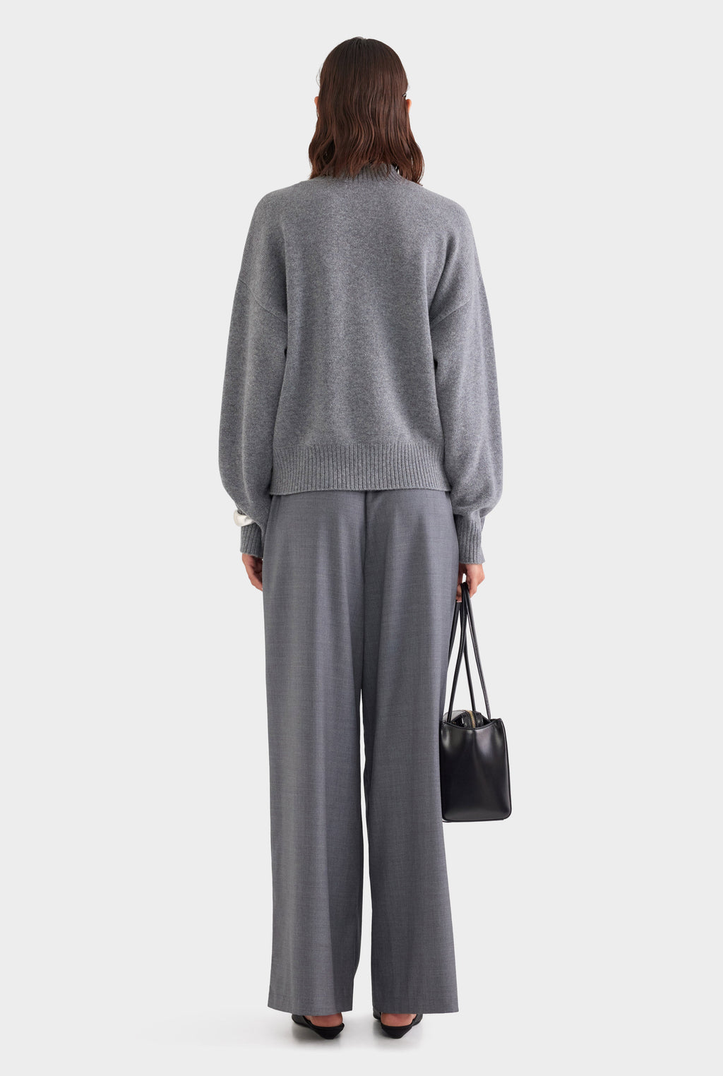 Relaxed Wool Wide Leg Trouser - Dark Grey Marl