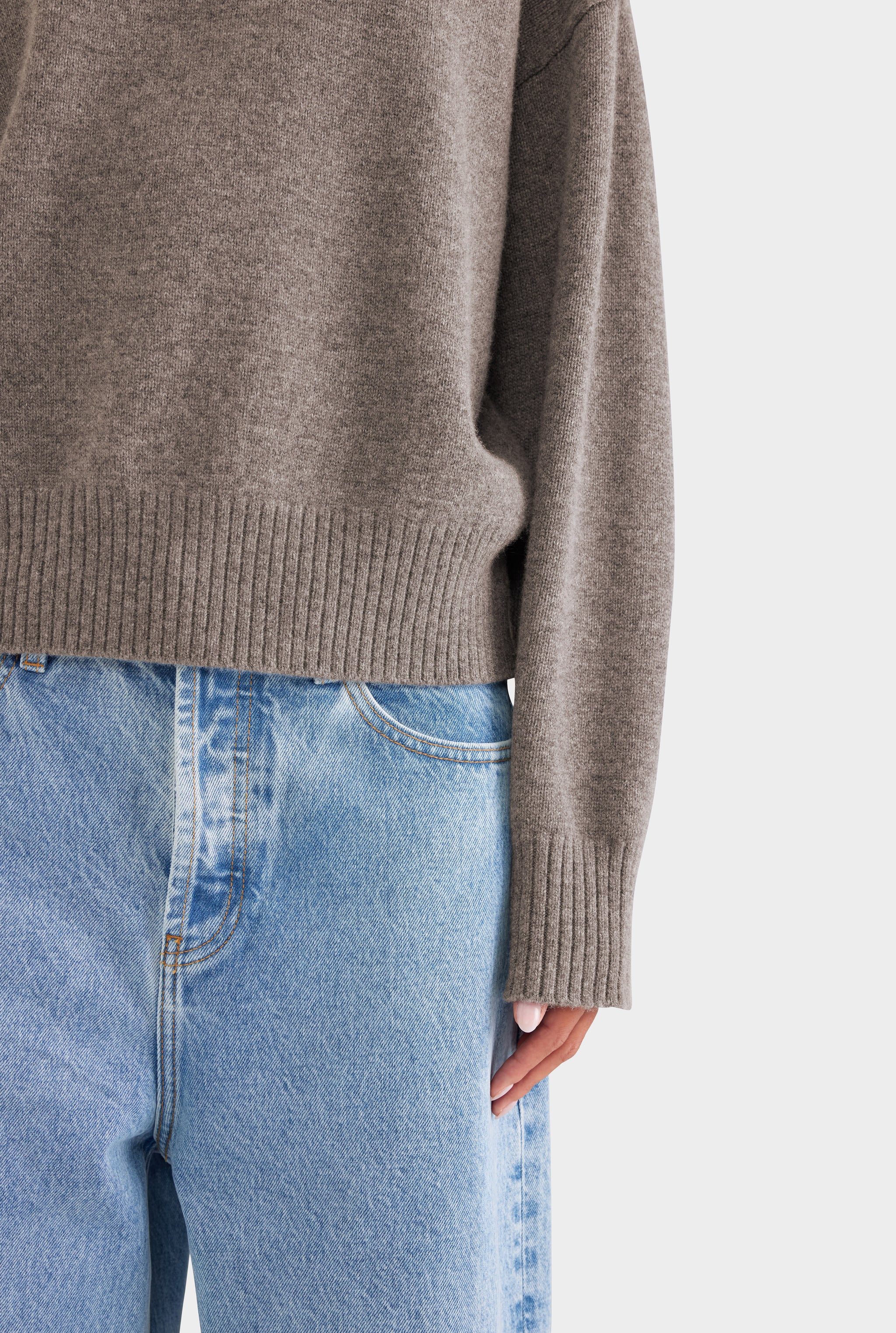 Wool Cashmere V Neck Sweater - Brown Marl