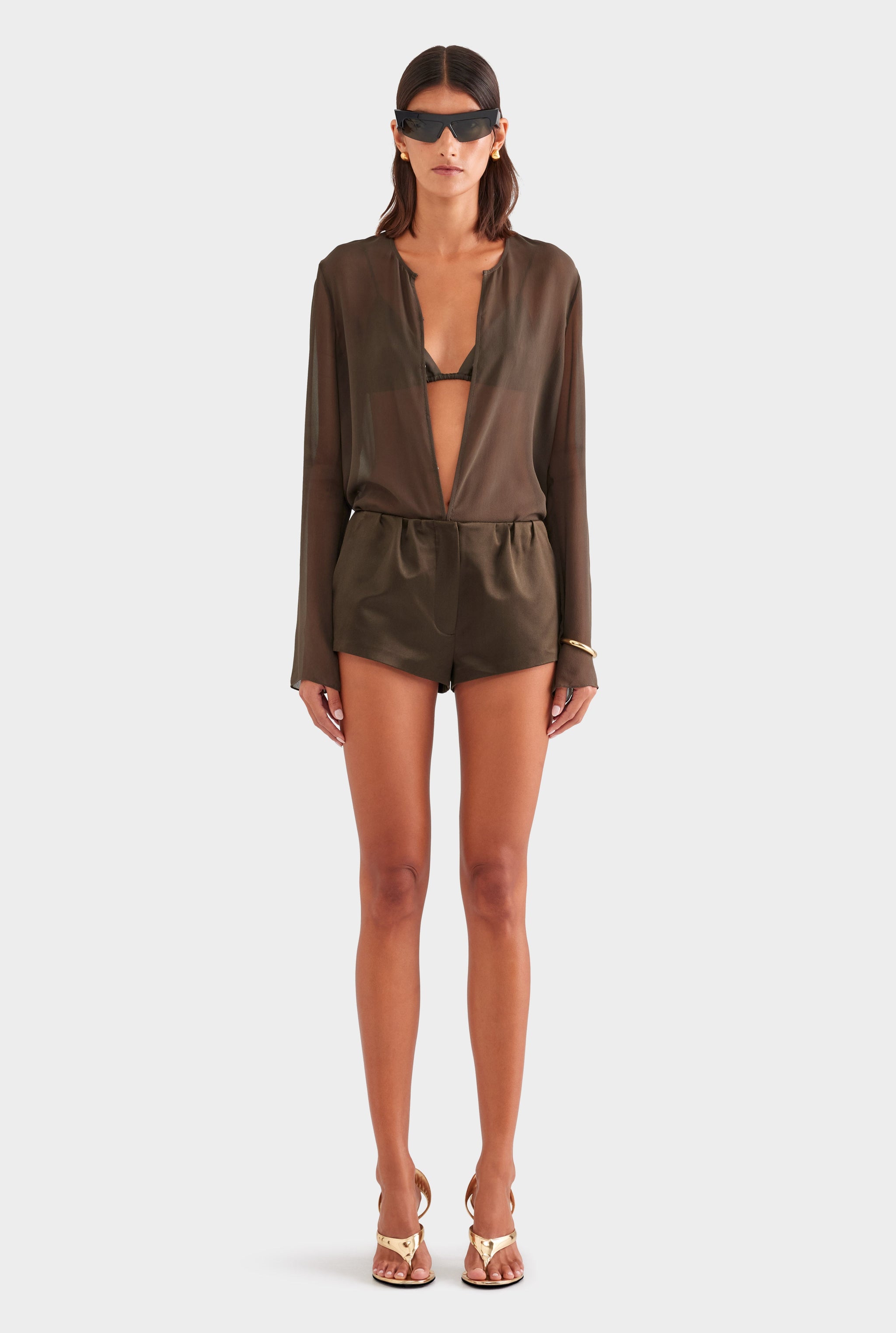 Silk Cotton Mini Short - Dark Olive