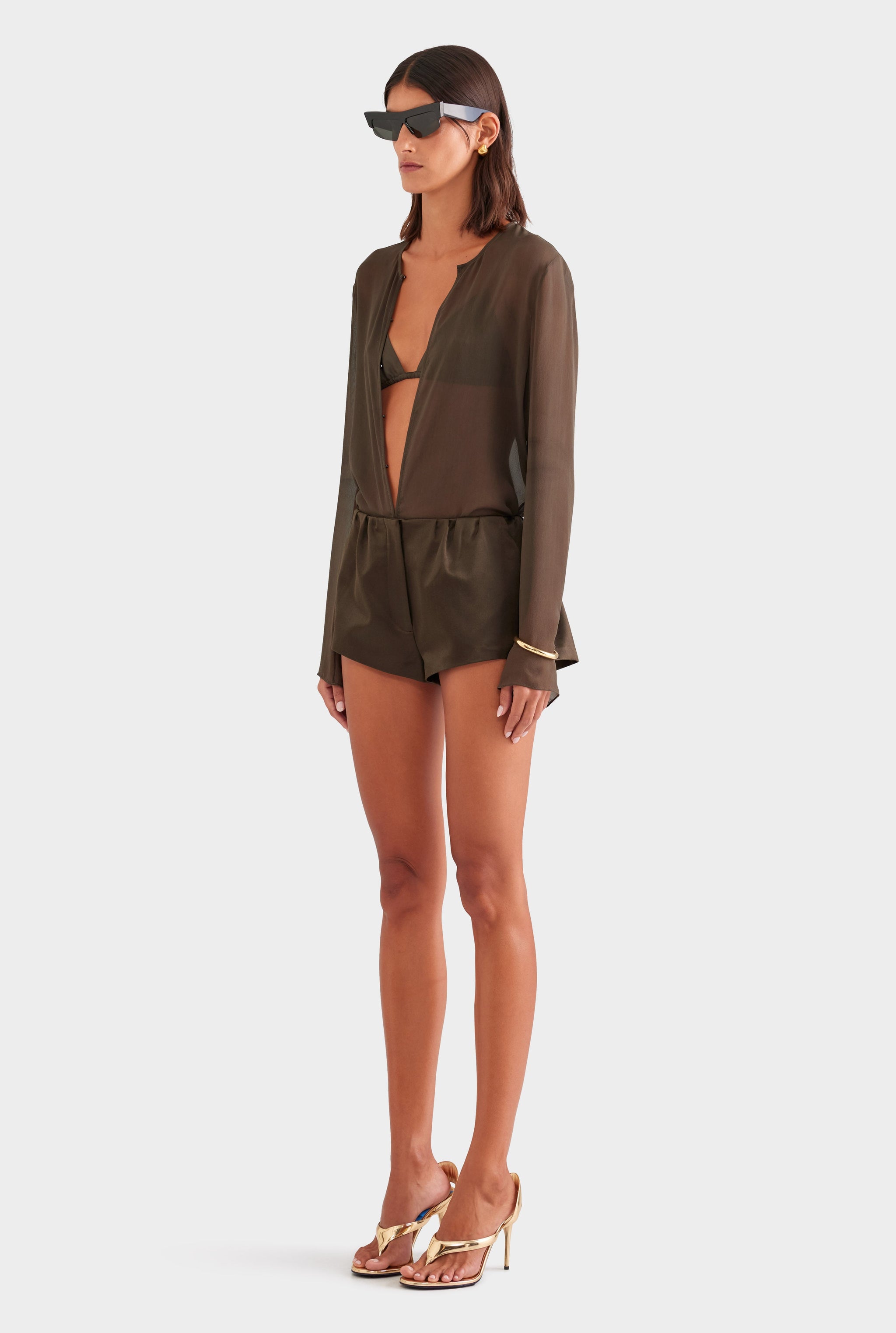 Silk Cotton Mini Short - Dark Olive