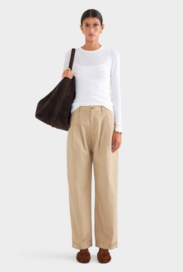Tapered Cotton Pleat Pant - Pale Khaki