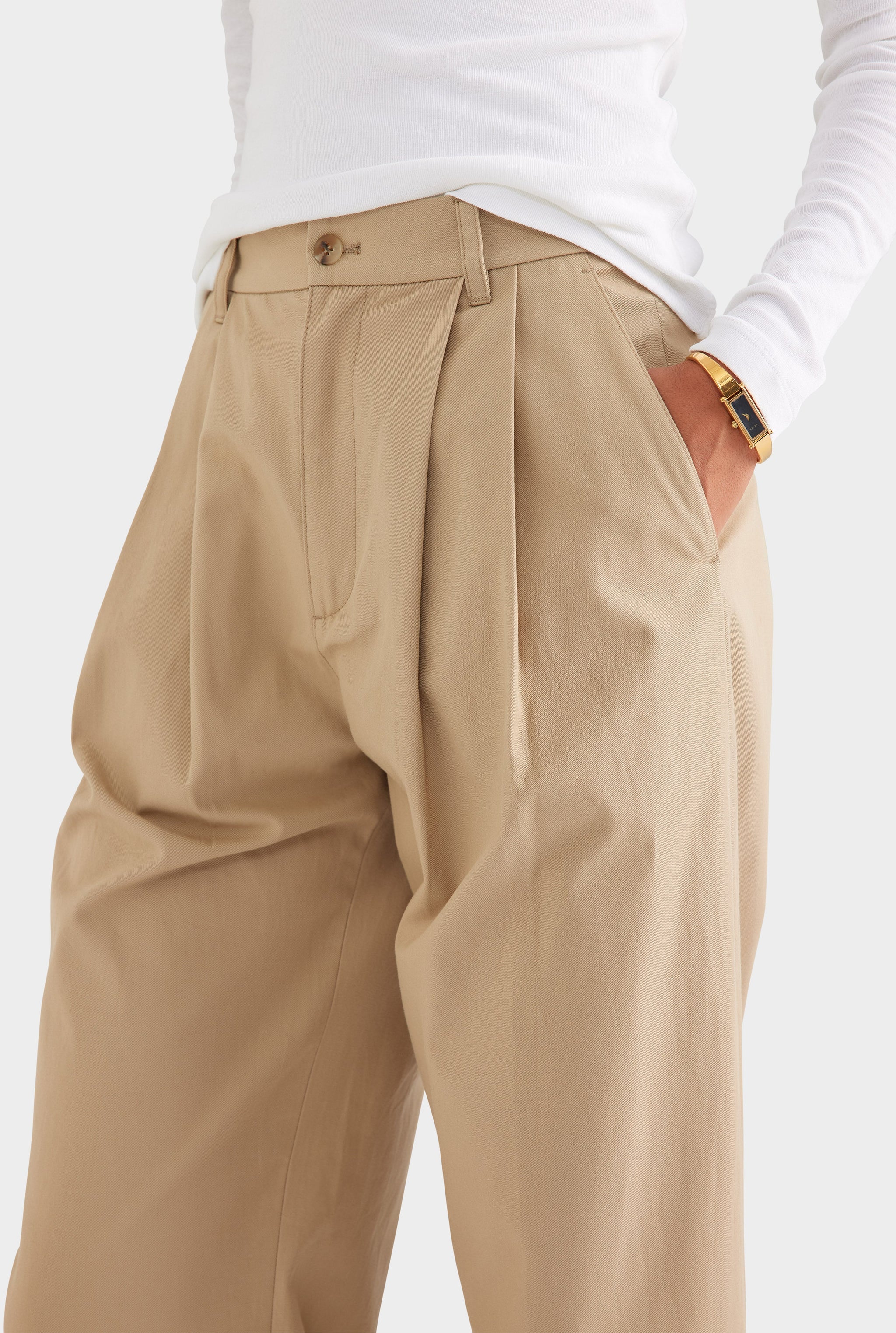 Tapered Cotton Pleat Pant - Pale Khaki