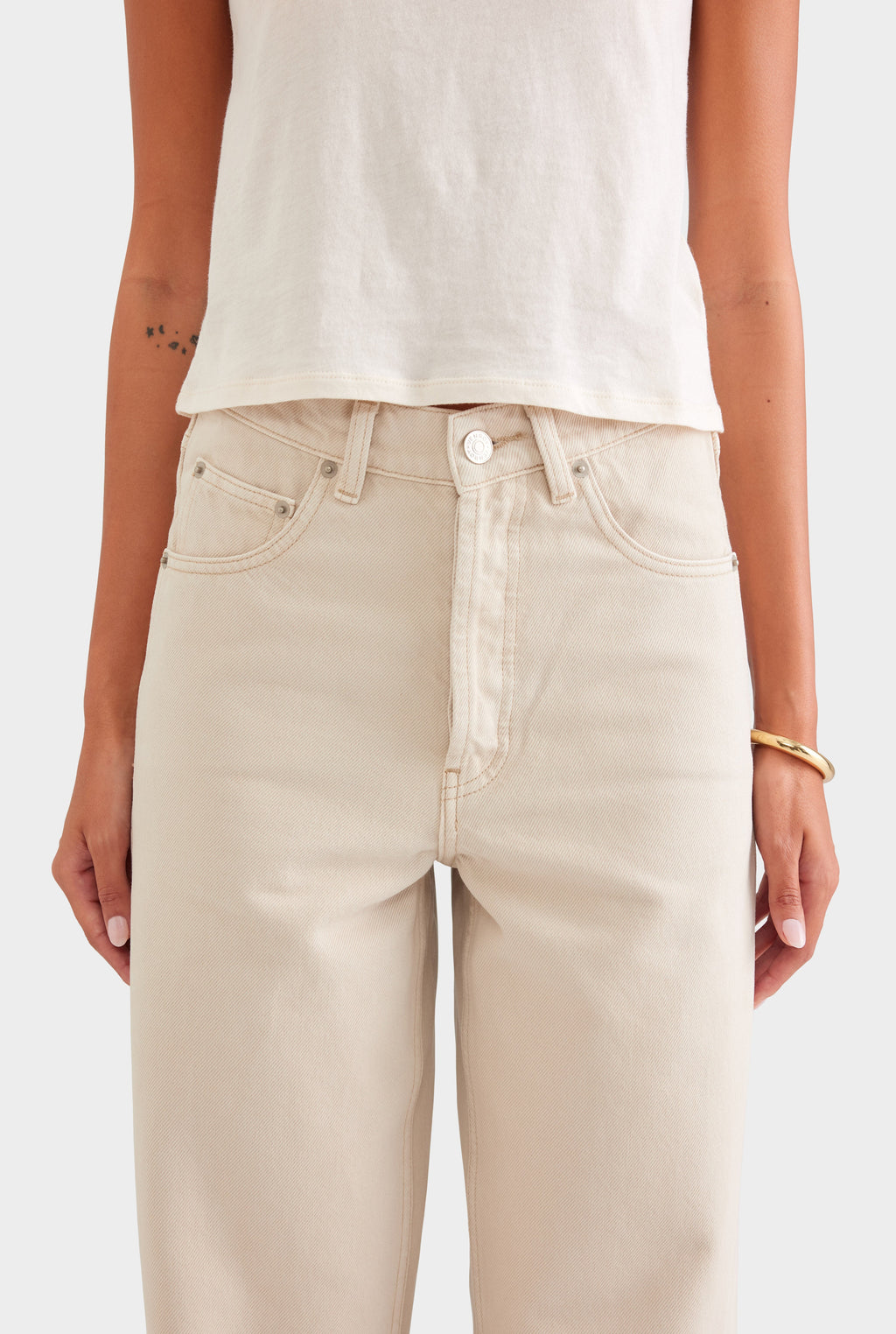V Front Denim Jean - Washed Stone