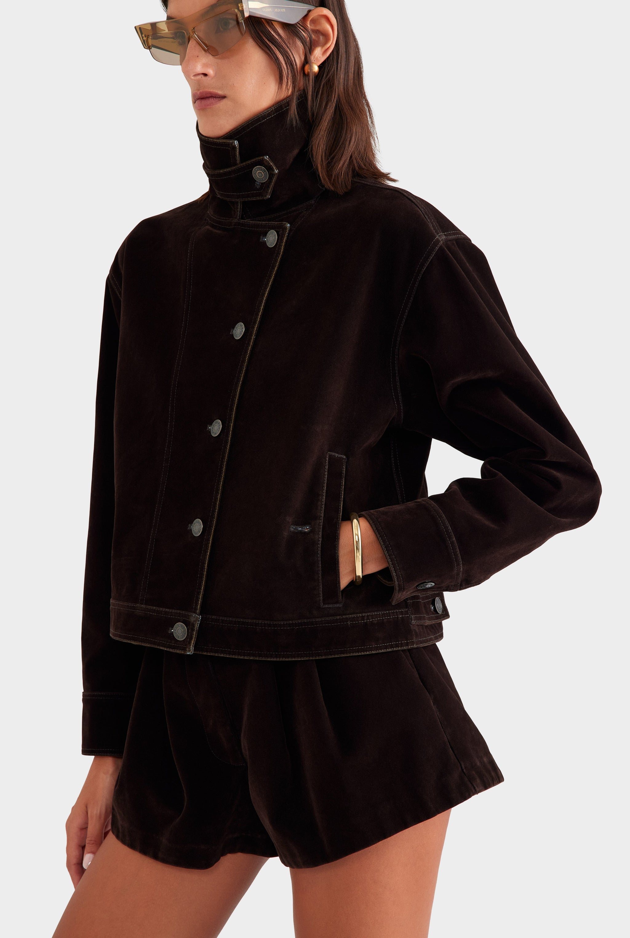 Flocked Cotton Jacket - Dark Chocolate