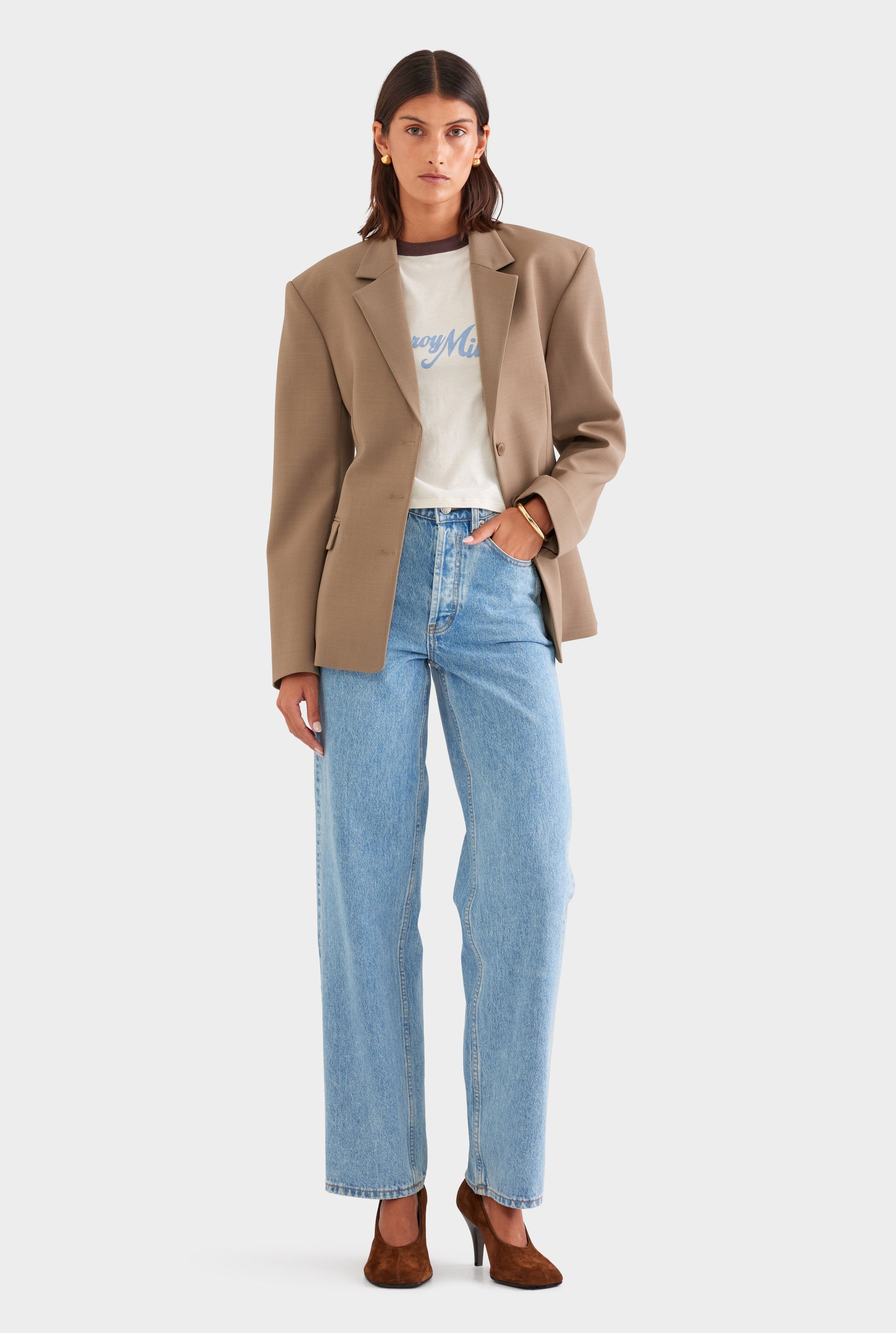 Scuba Wool Sculpted Blazer - Taupe