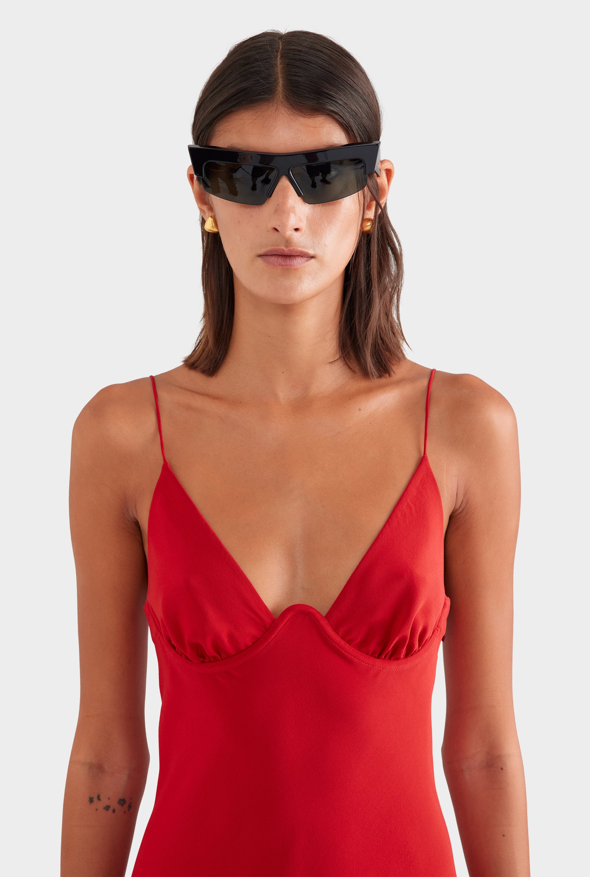 Silk Underwire Slip Dress - Red