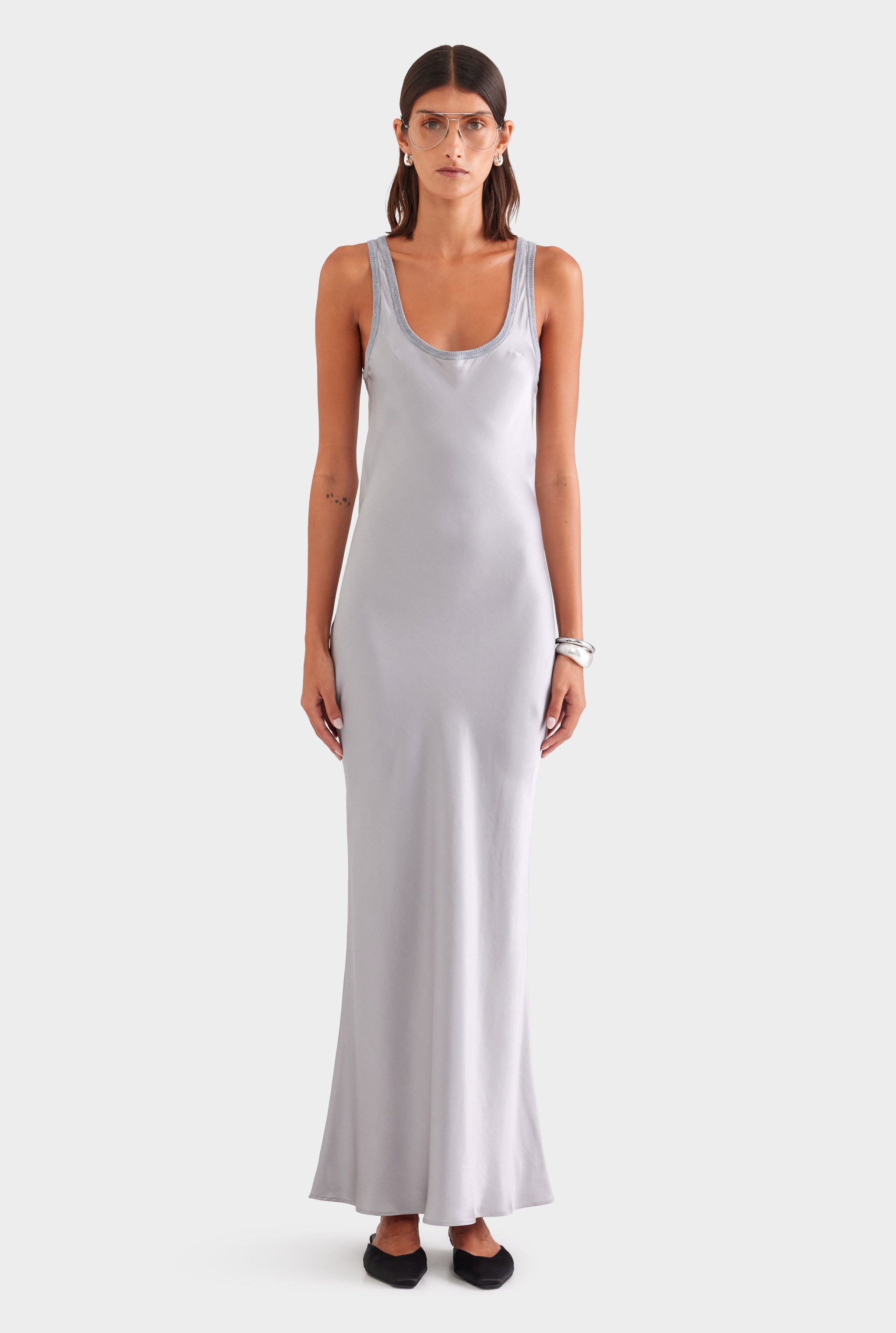 Womens Womens Bias Satin Tank Dress Silver/Grey Marl