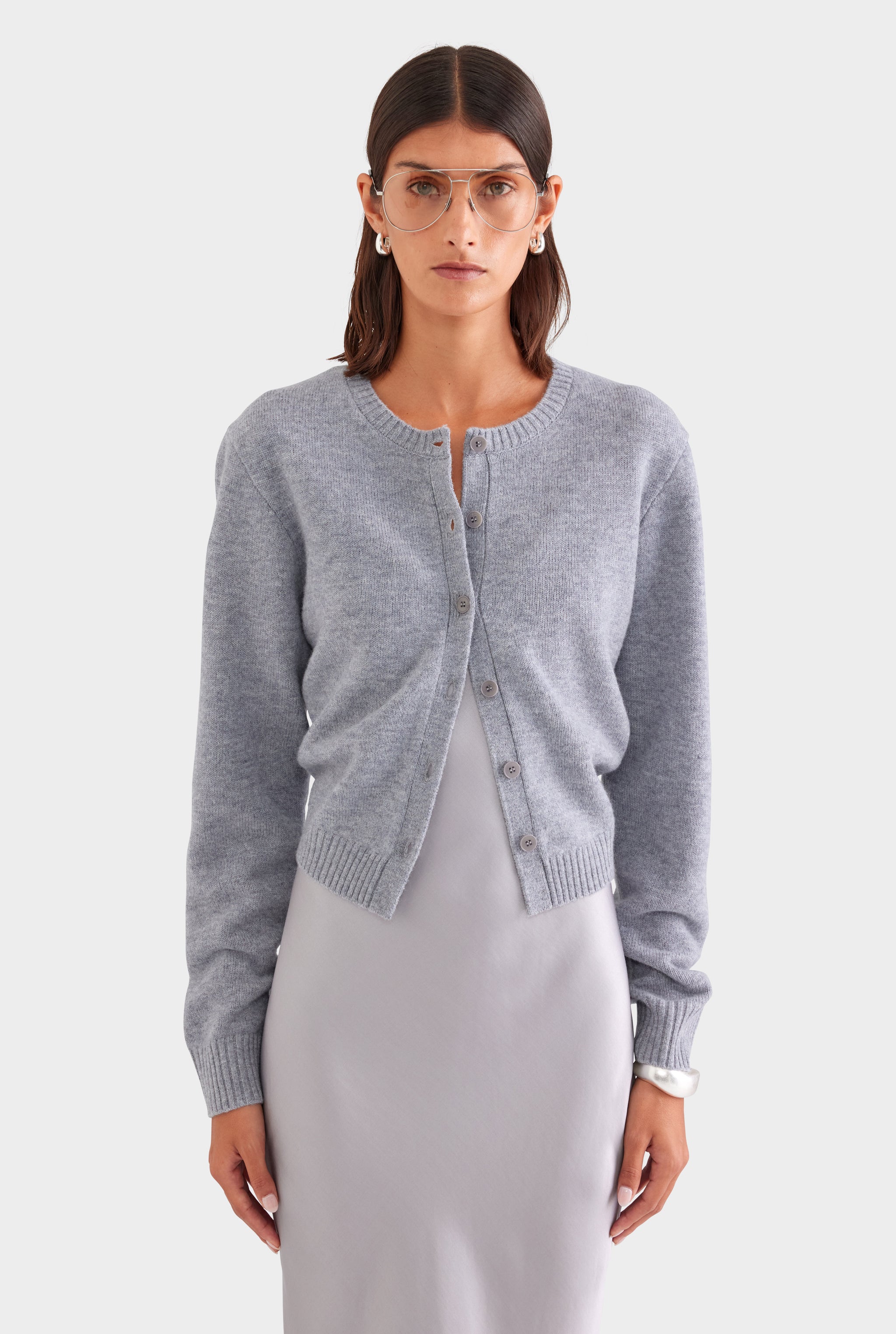 Cinched Merino Wool Cardigan - Grey Marl