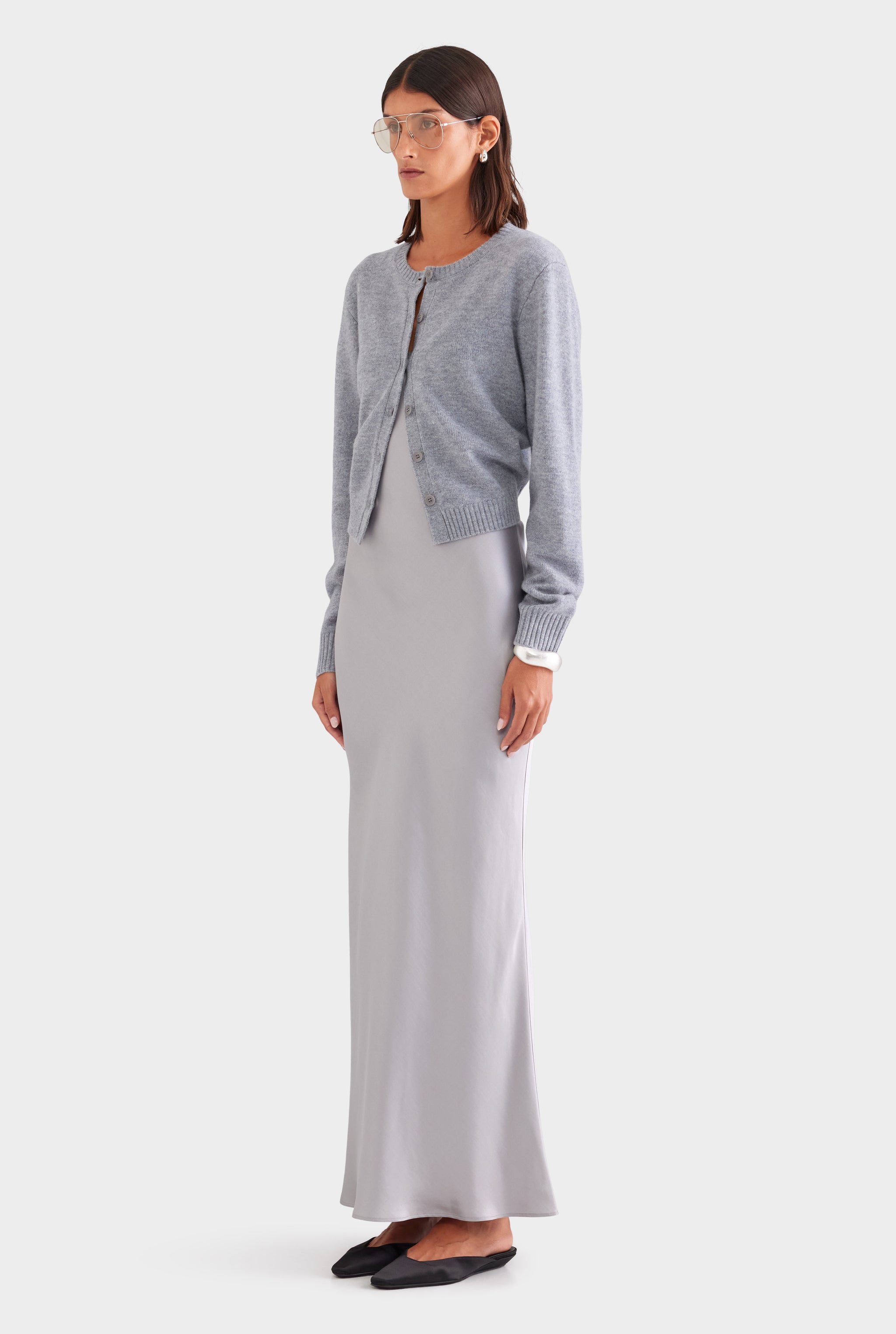 Cinched Merino Wool Cardigan - Grey Marl