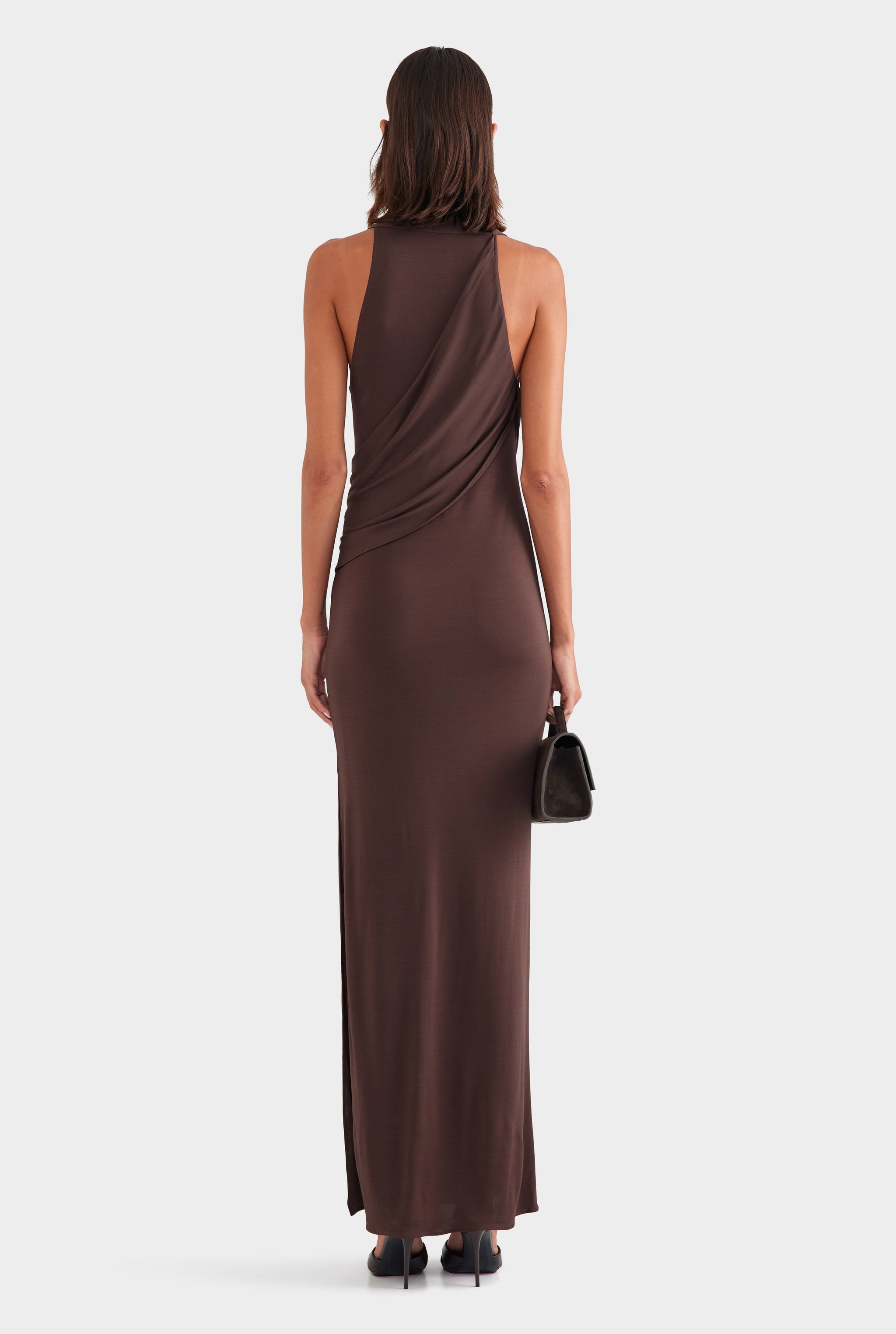 Side Cowl Maxi Dress - Chocolate