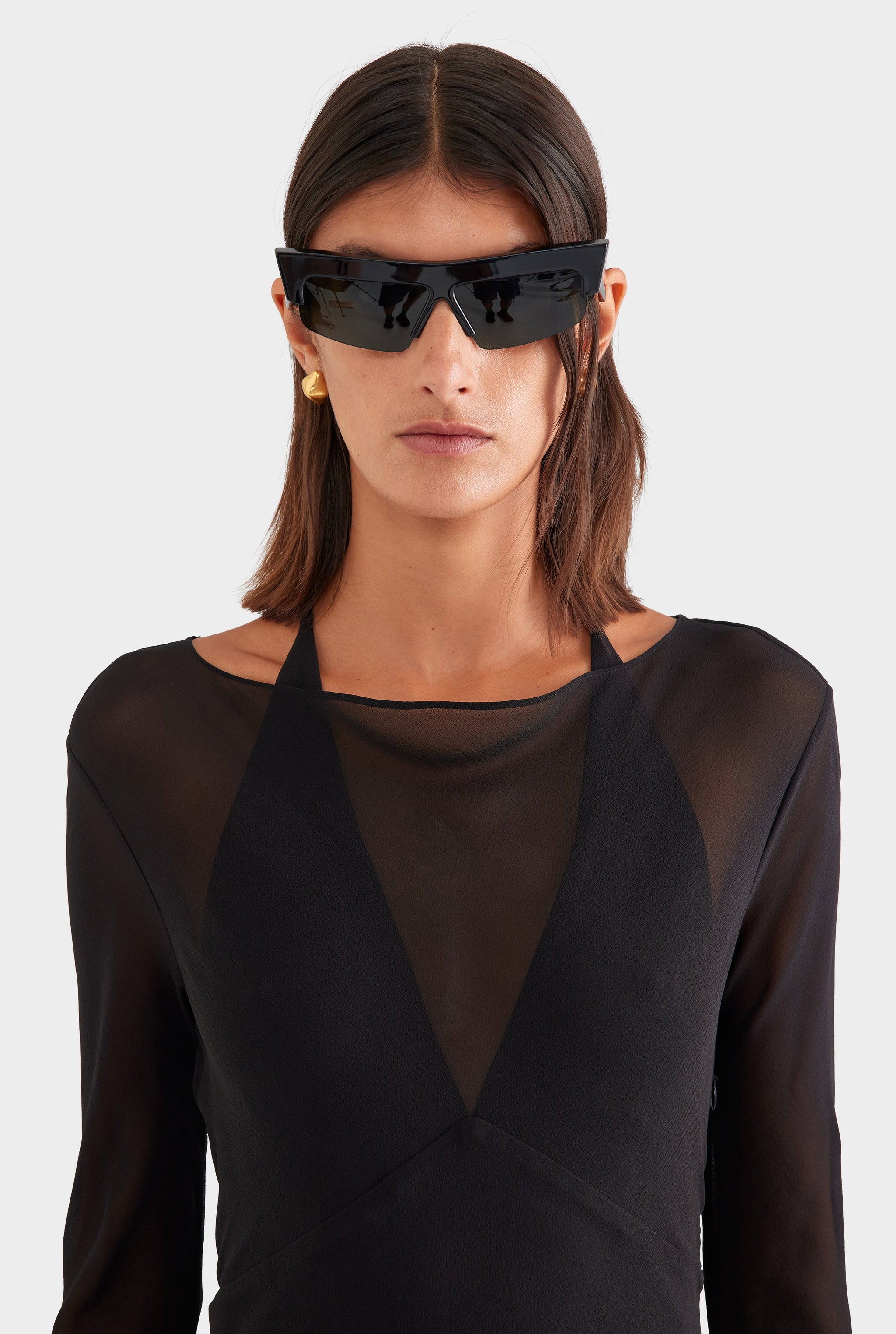 Silk Layered Long Sleeve Maxi Dress - Black