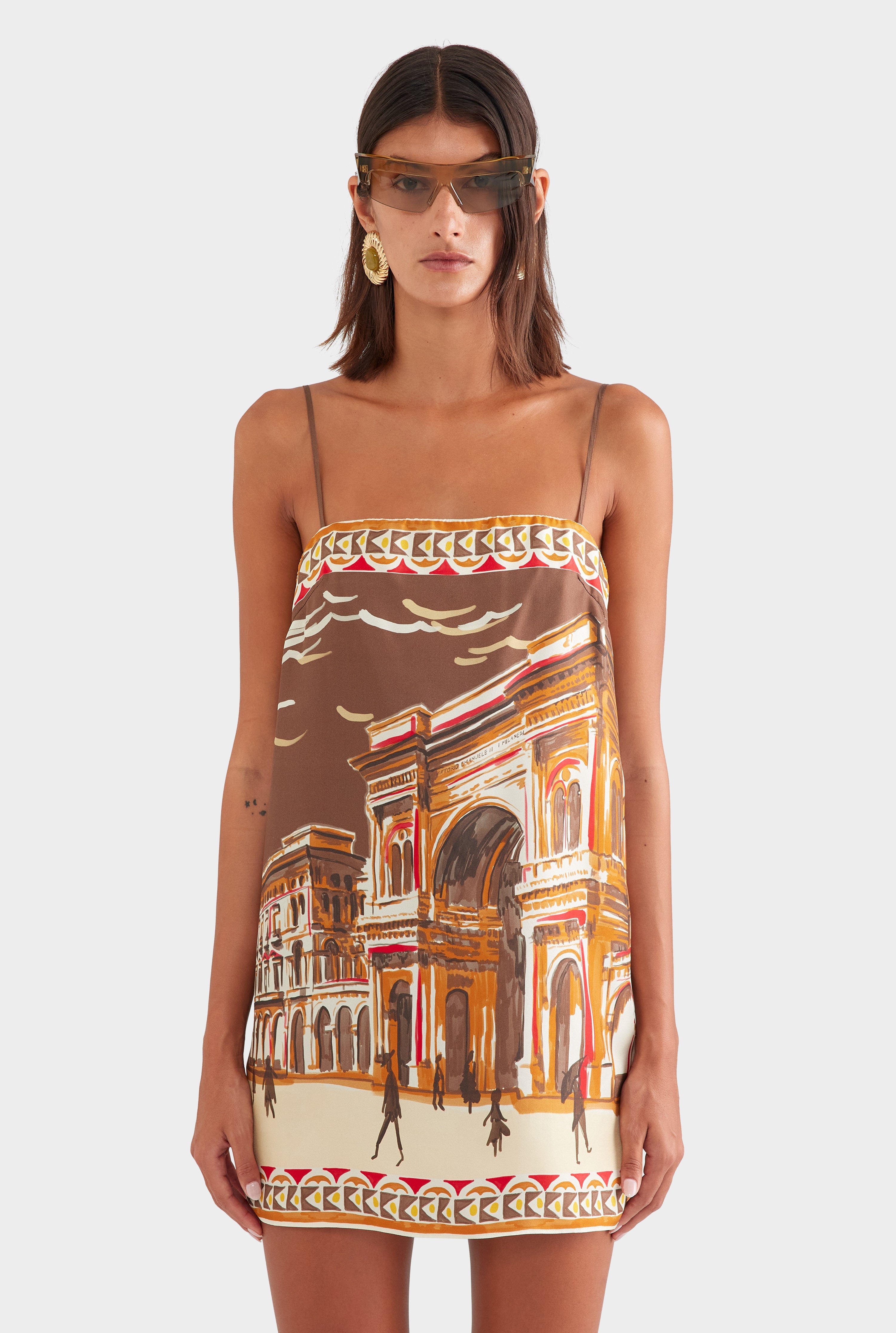 Silk Twill Mini Dress - Milano Galleria/Brown
