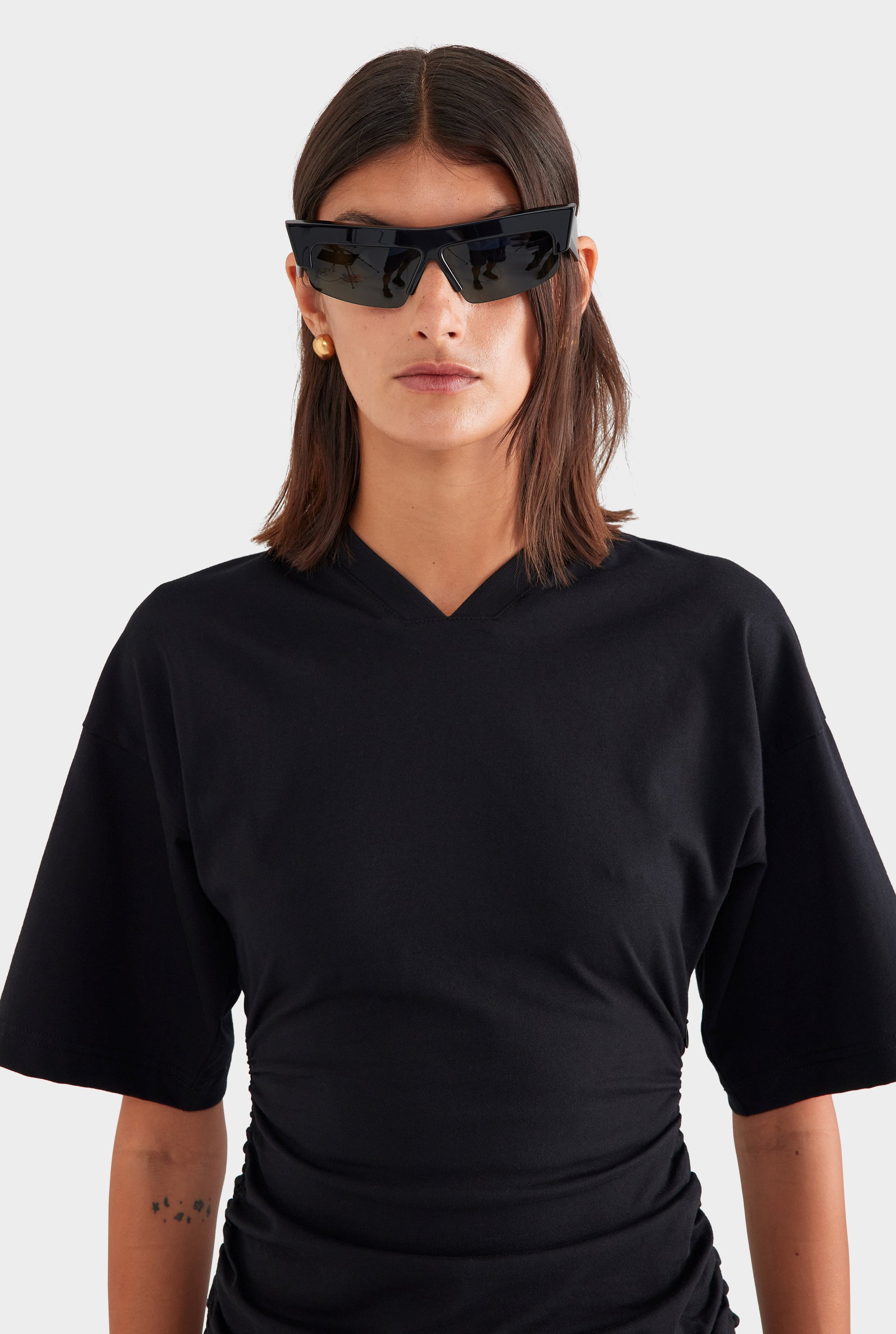 Gathered T Shirt Mini Dress - Black