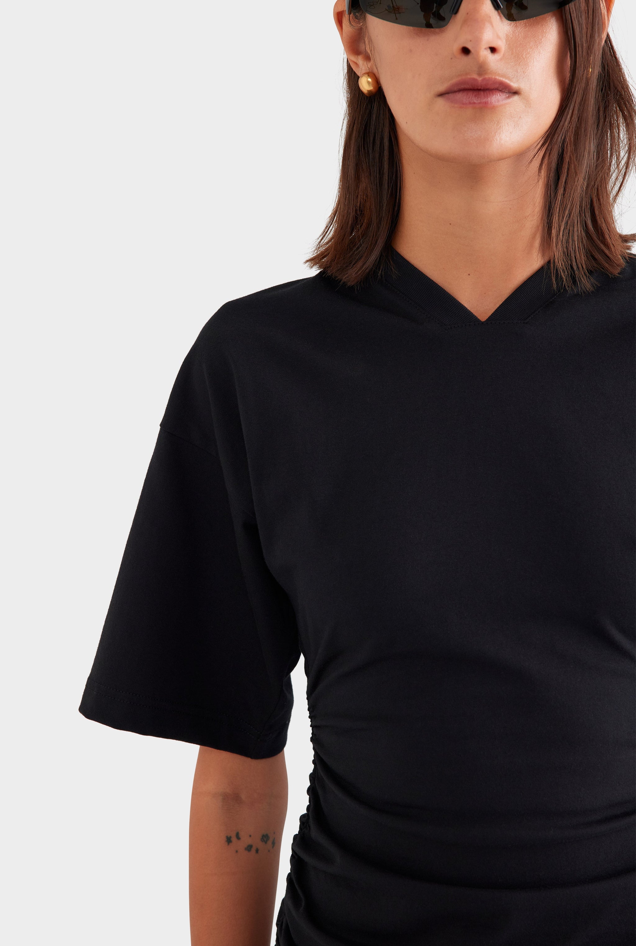 Gathered T Shirt Mini Dress - Black