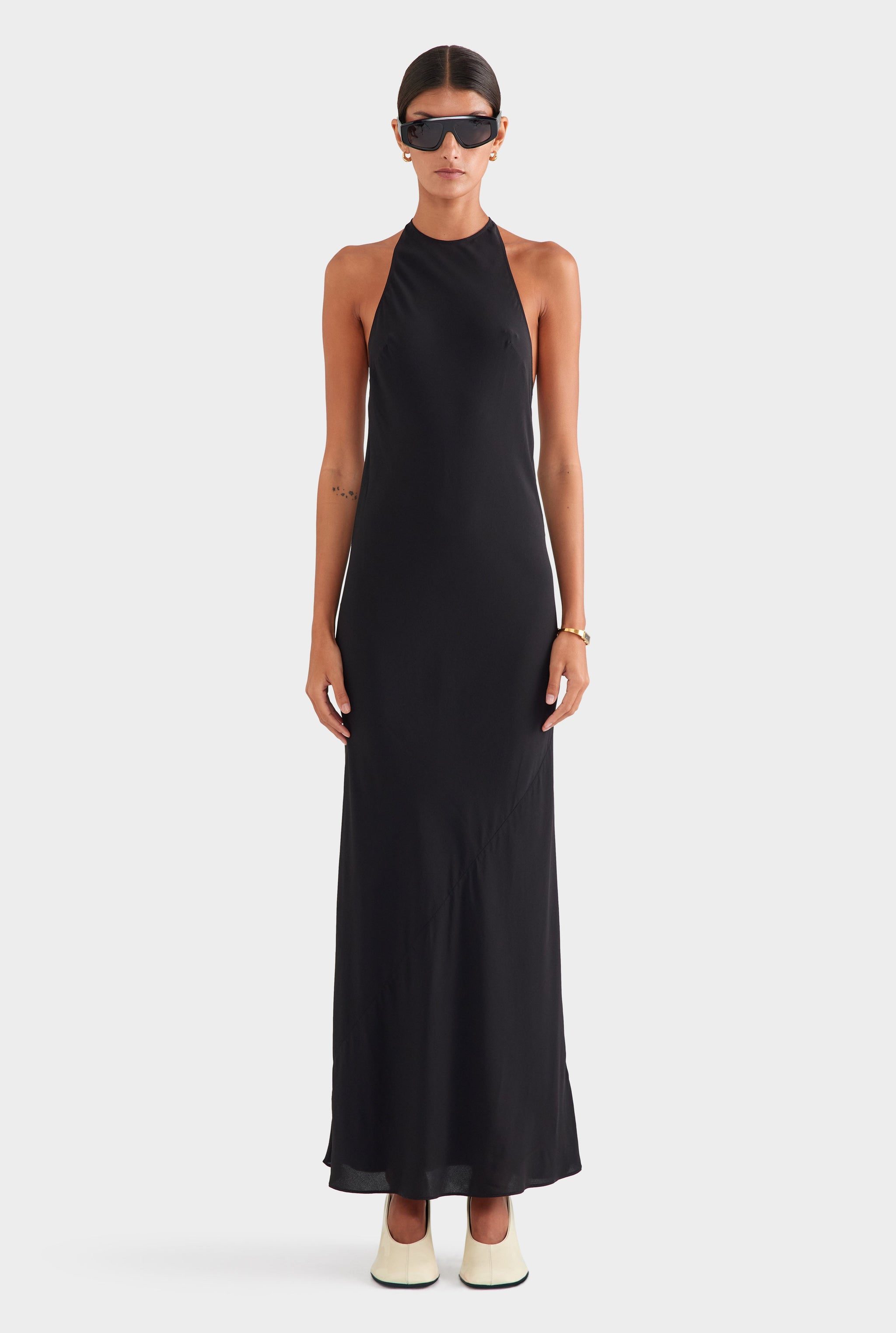 venroy halter dress Womens Womens Silk Halter Maxi Dress Black
