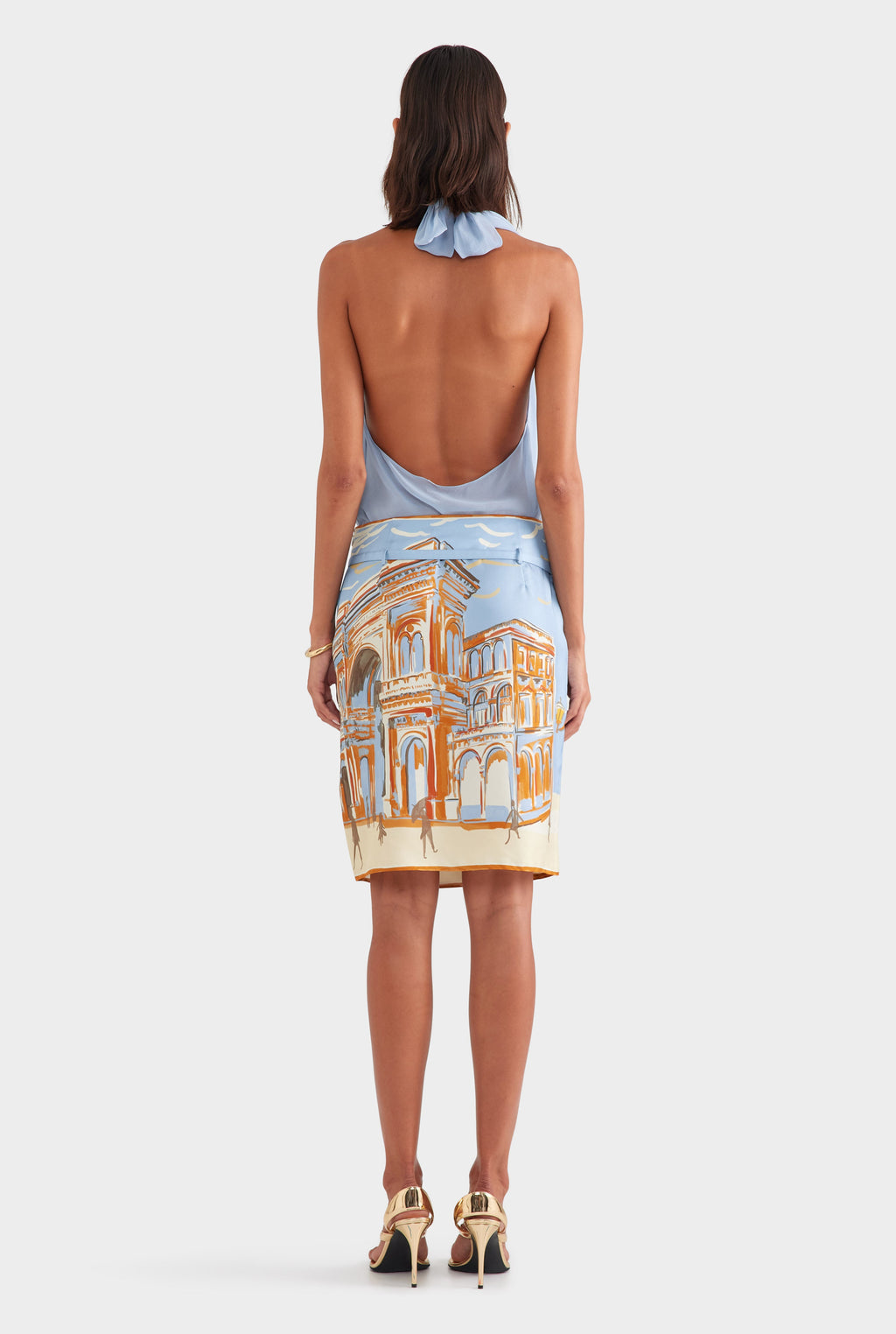 Silk Twill Belted Skirt - Milano Galleria/Powder Blue