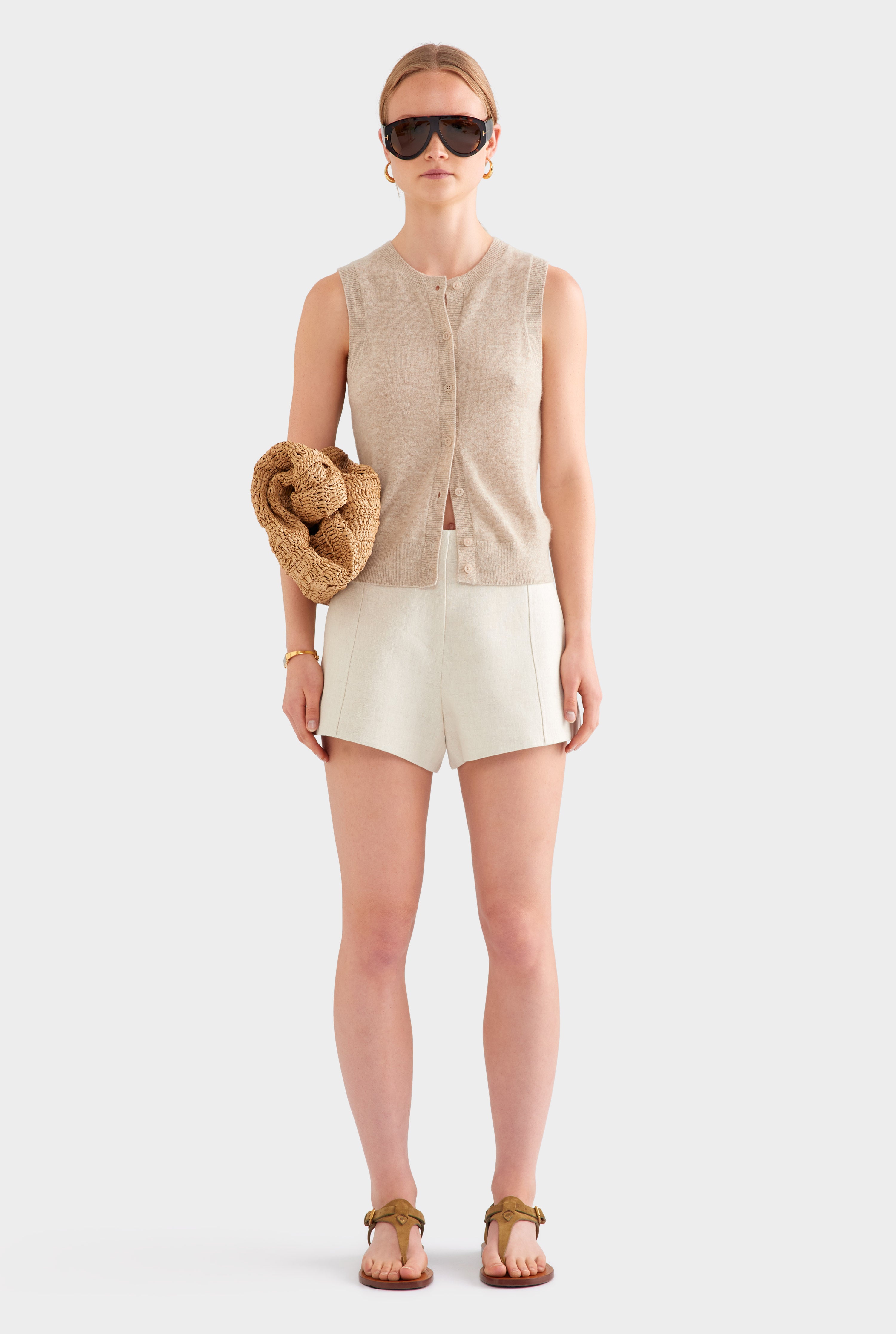 Cashmere Button Through Tank - Sand