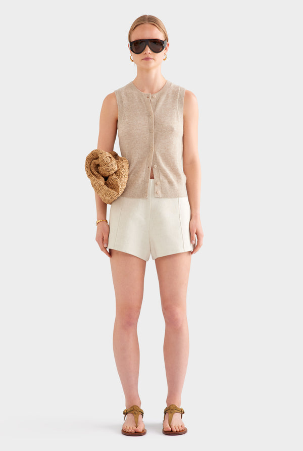 Cashmere Button Through Tank - Sand