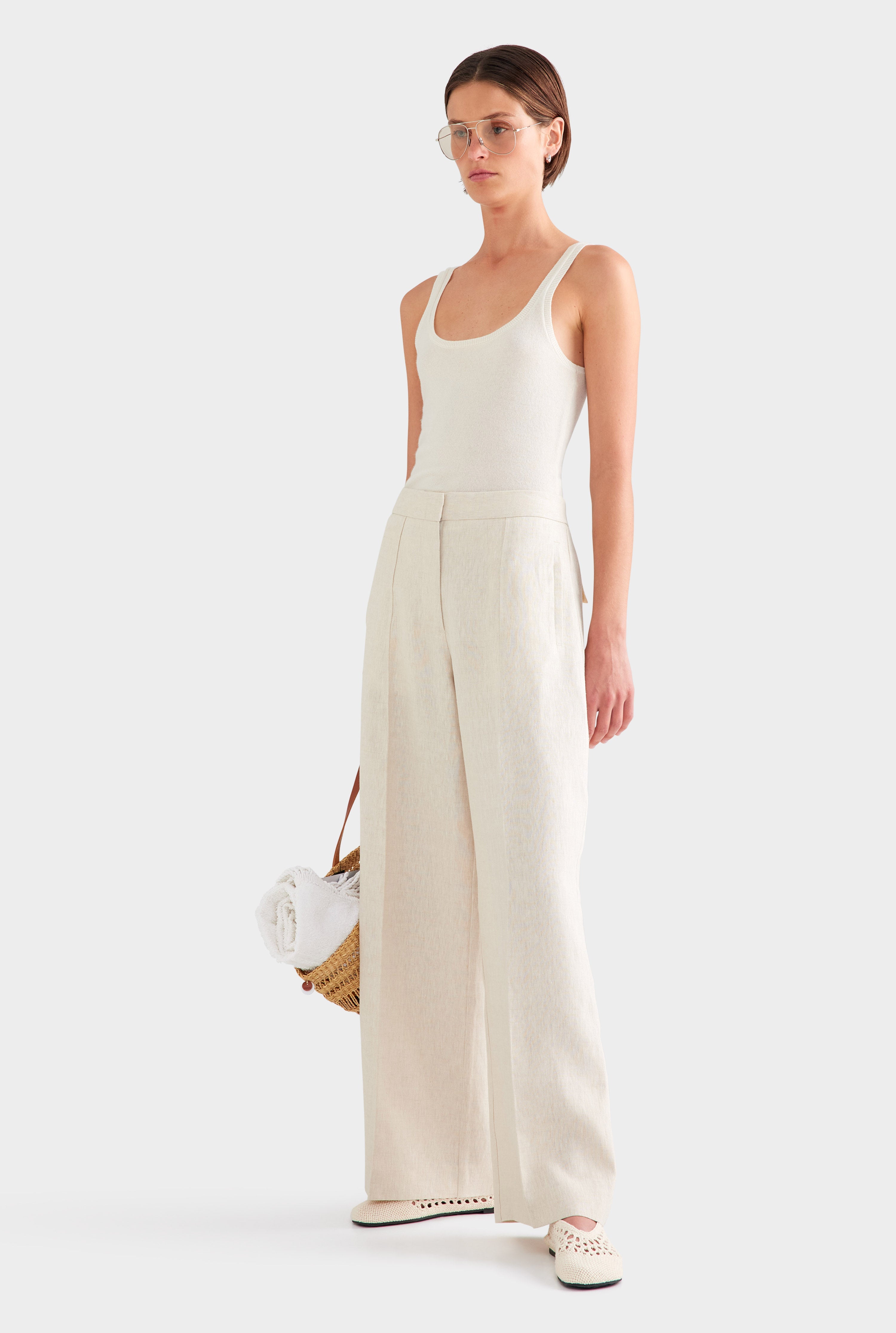 Heavyweight Panelled Linen Pant - Sand