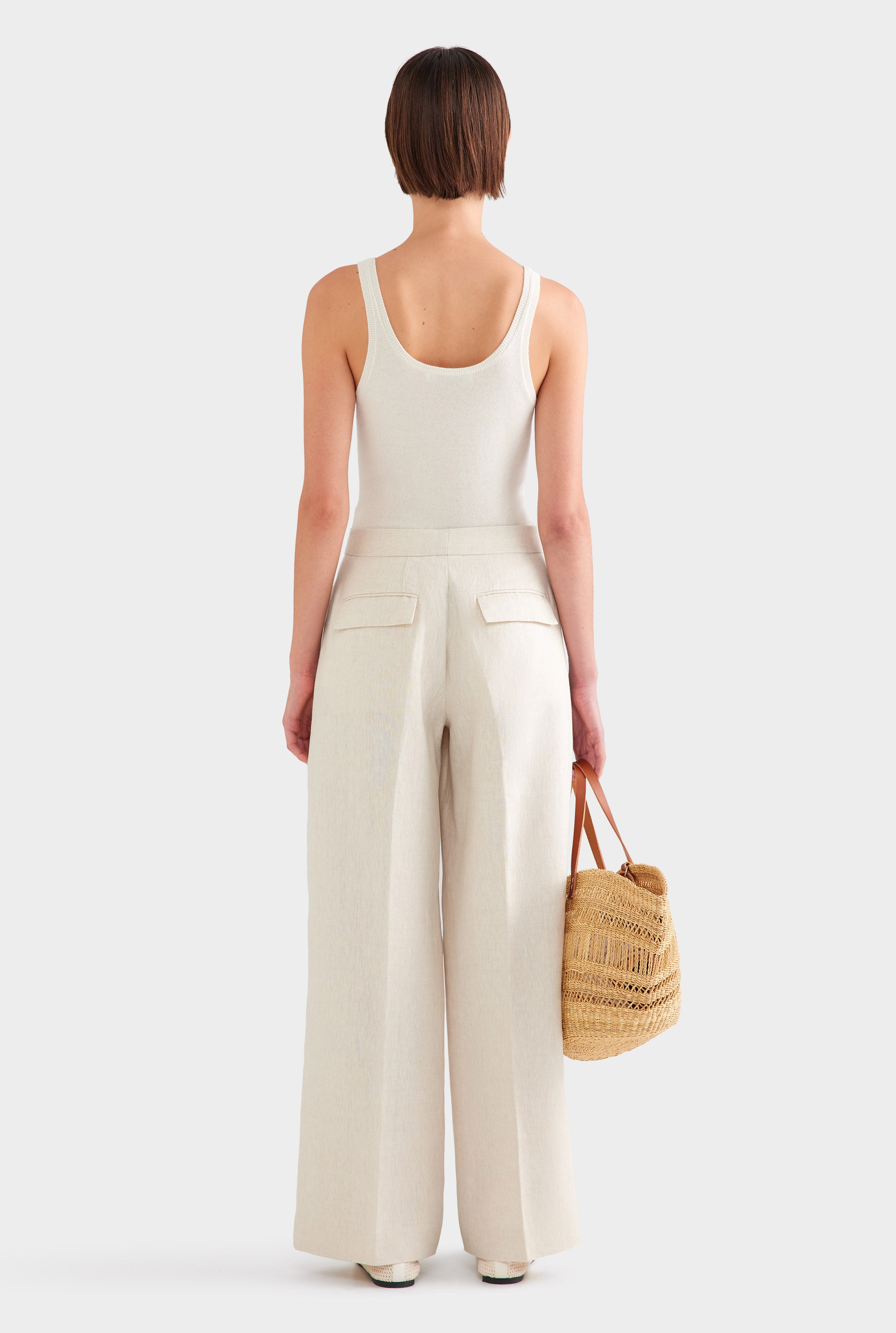 Heavyweight Panelled Linen Pant - Sand